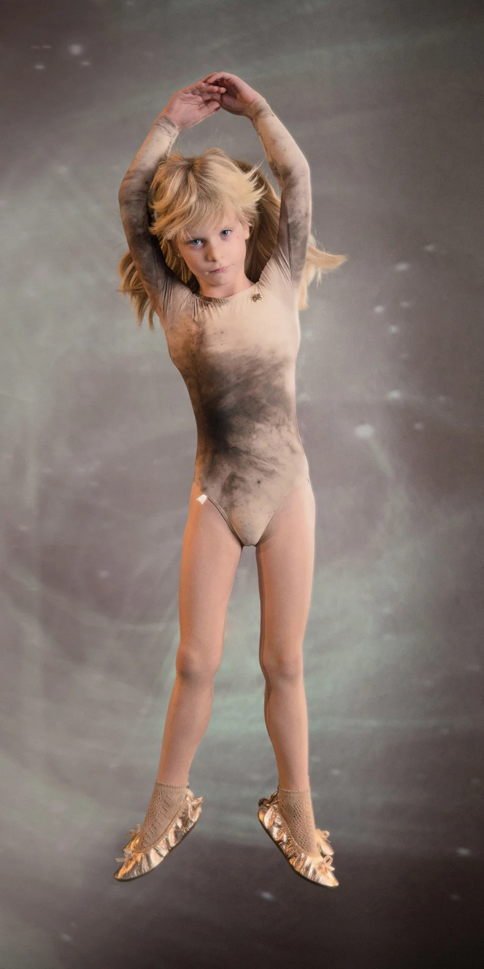 JUNIOR ORION bateau neckline leotard with sleeves latte 1