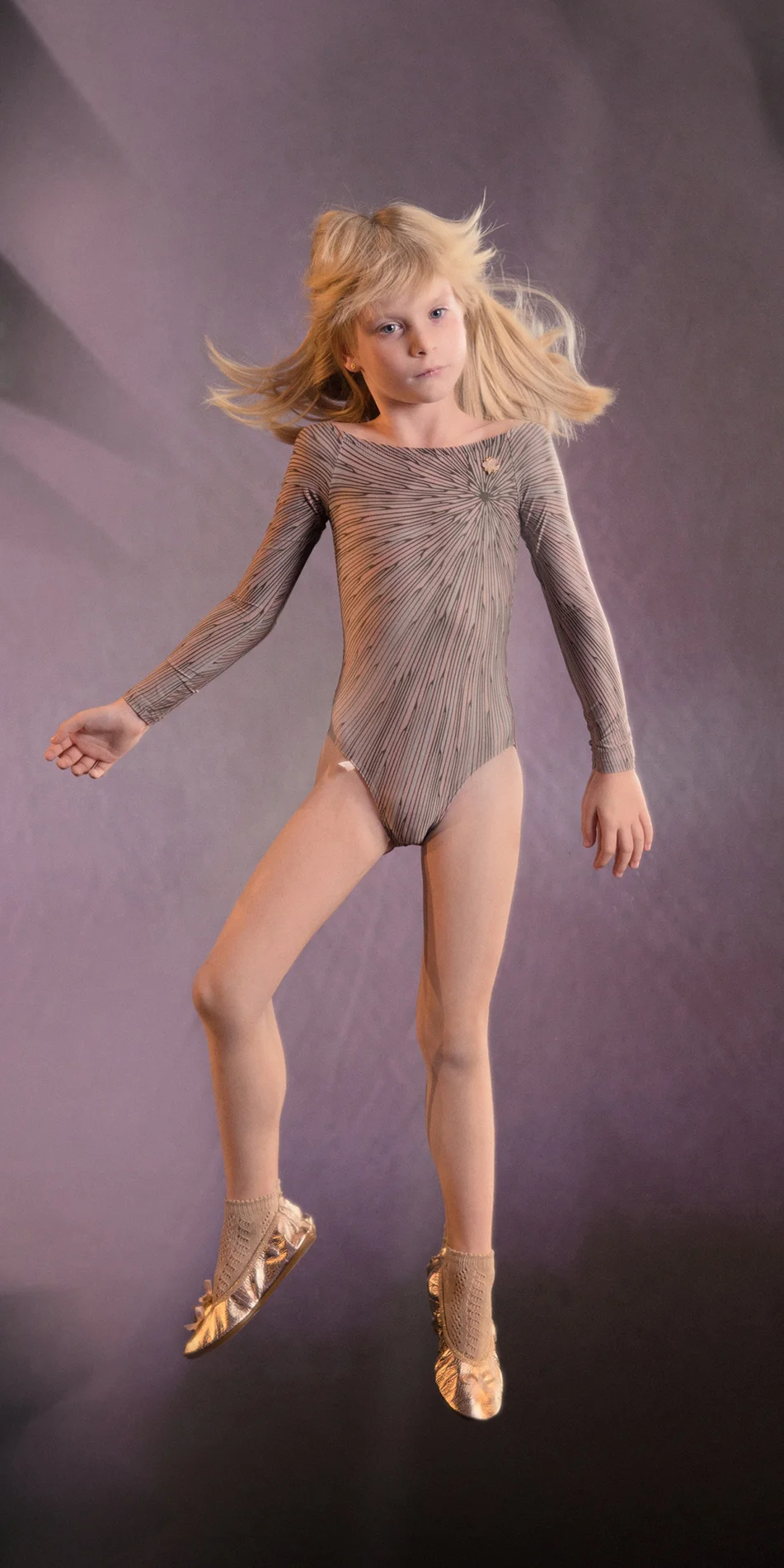 JUNIOR STELLAR bateau neckline leotard with sleeves lavender 1