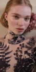 BLOSSOMS – second skin flock print turtleneck bodysuit – indigo 3