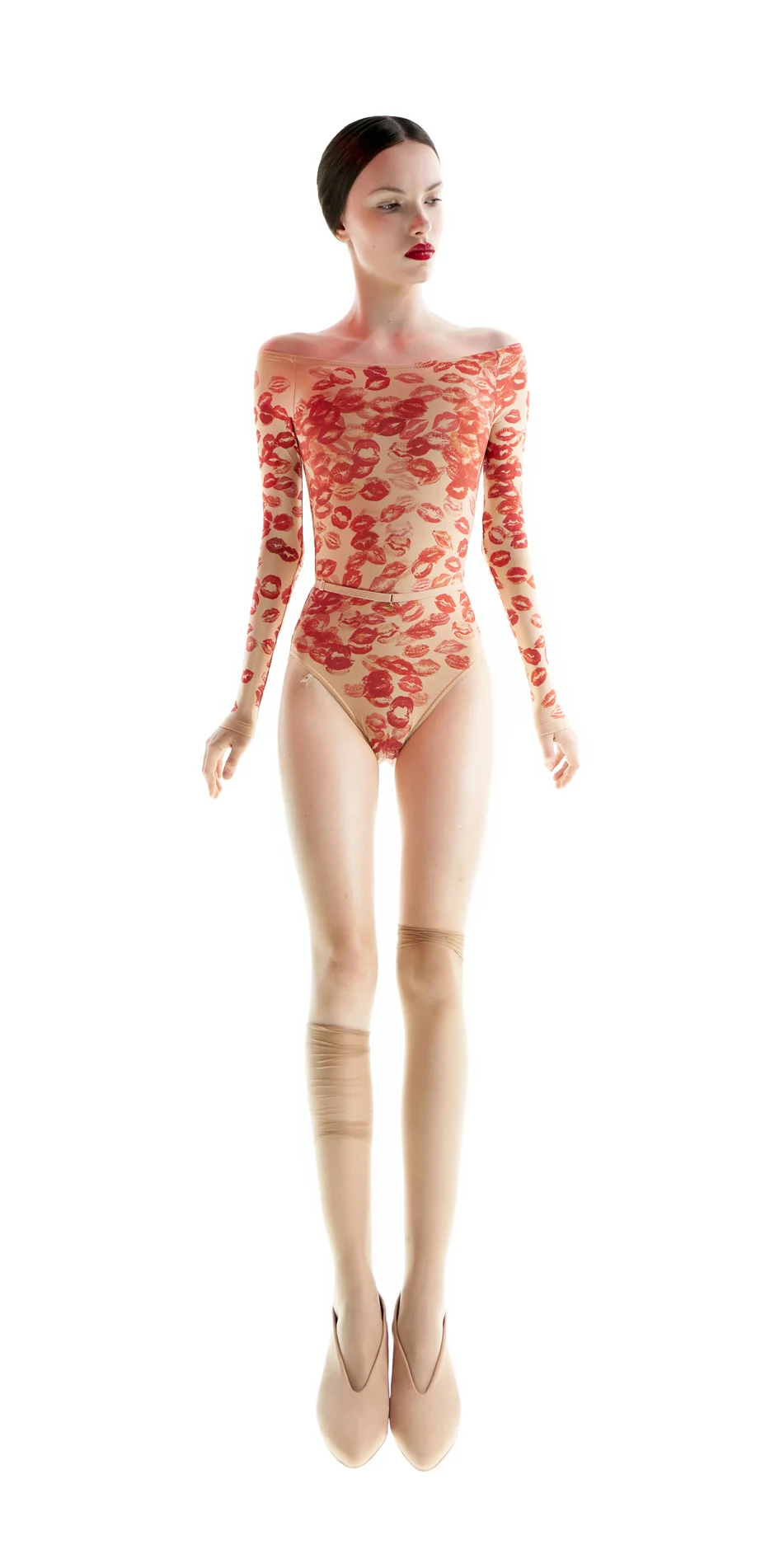 LIPSTICK – boatneck leotard with long sleeves – nude on