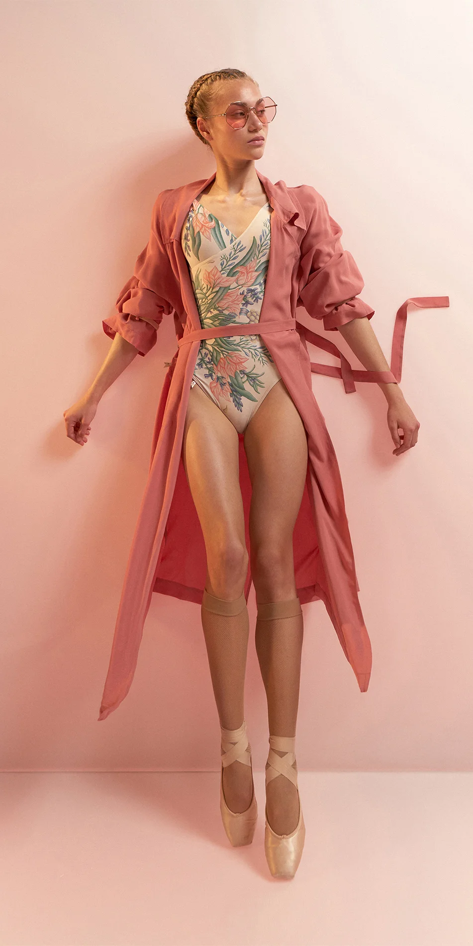 LEONE wide lapel wrap duster coat coral 14
