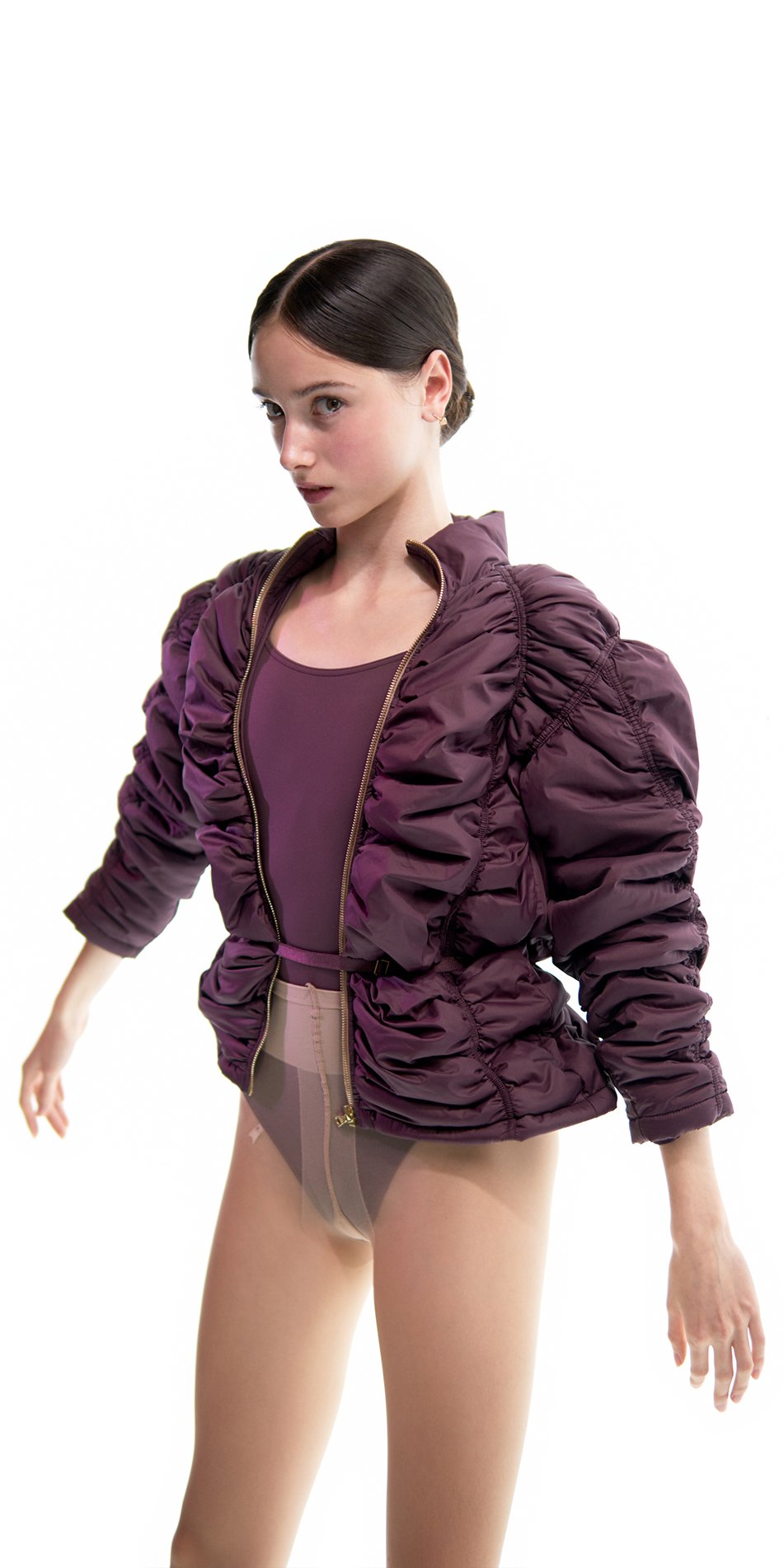 PARA CUTE draped padded jacket plum 4