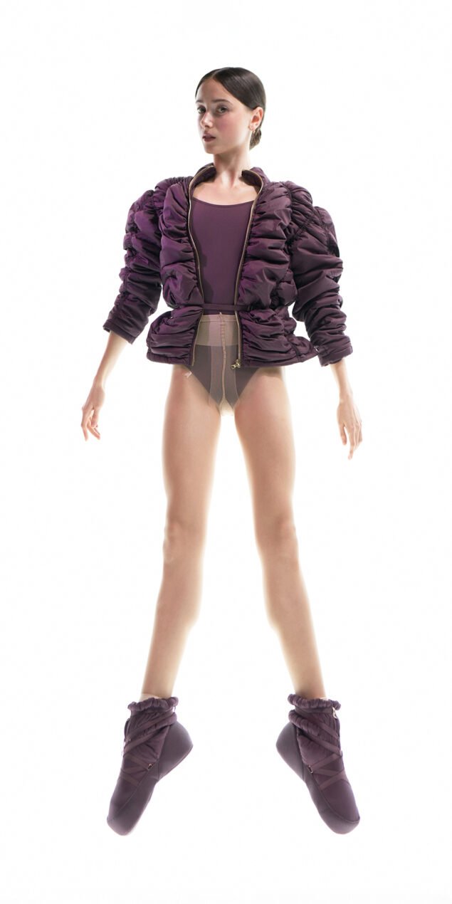 PARA CUTE draped padded jacket plum on 2