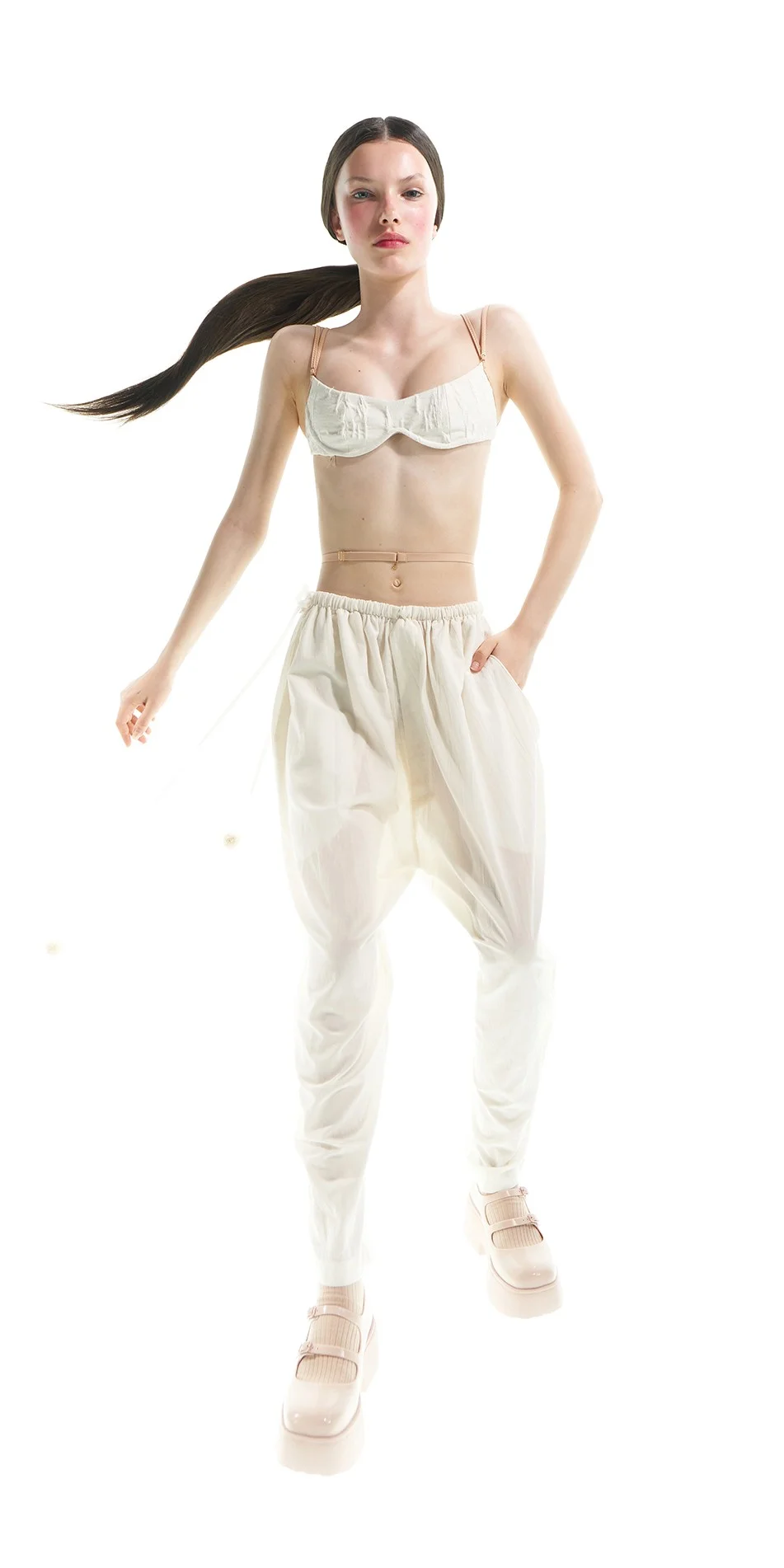 6CROOKED boyfriend baggy pants cream ONOFF 3