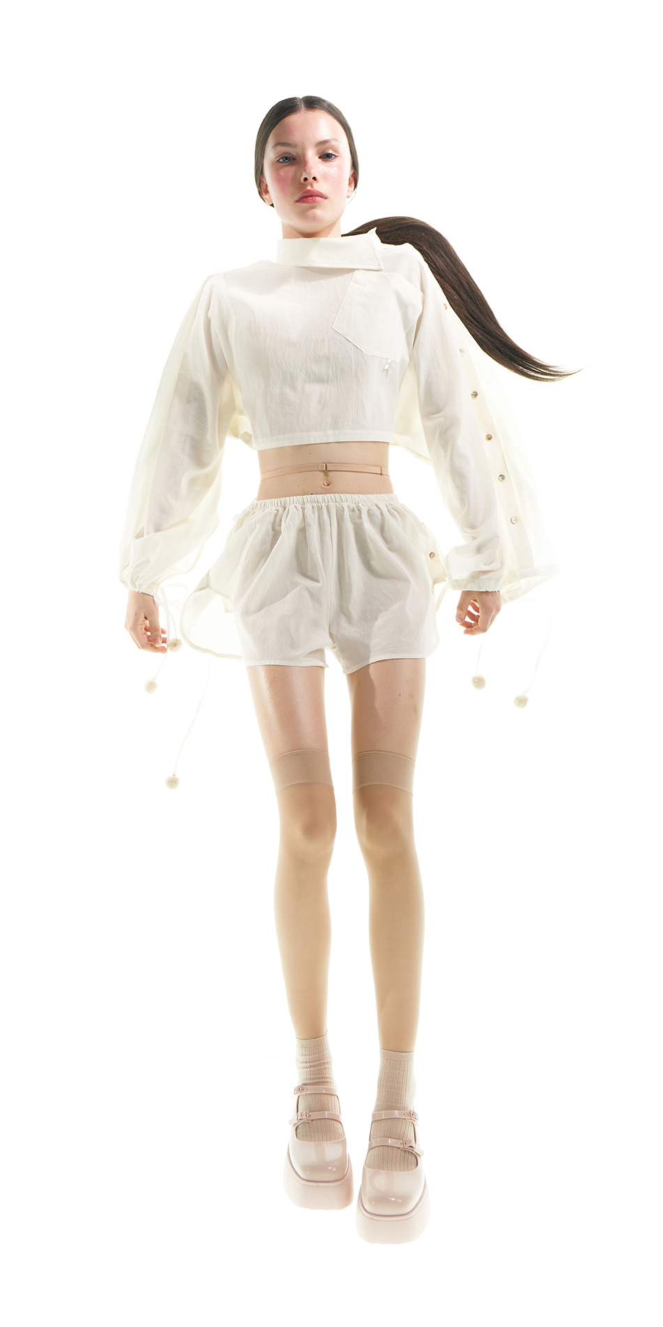 6CROOKED shirt crop top cream ONOFF 1