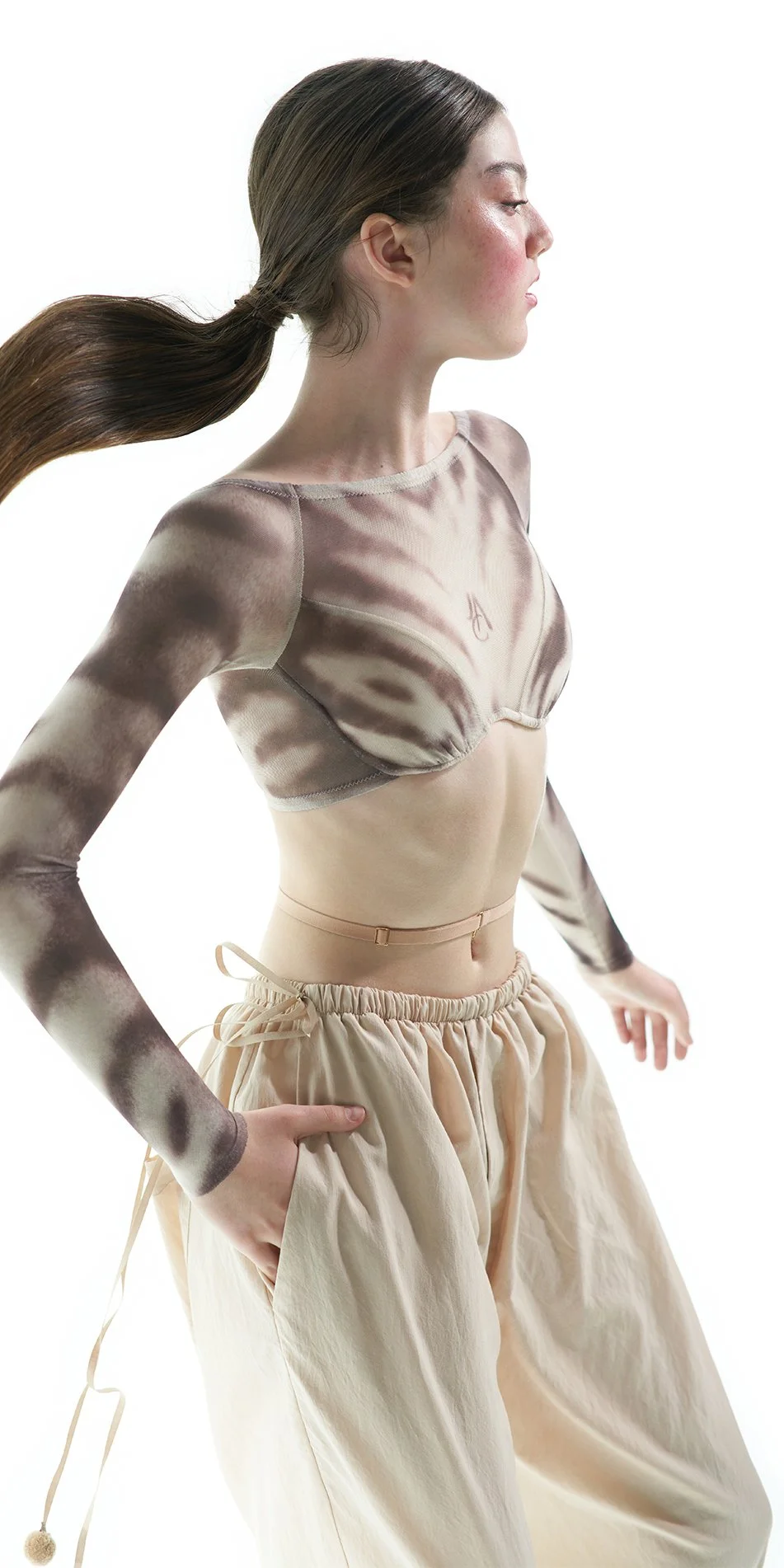 WEBP Tabby CAT fur print mesh boned boatneck crop top marshmallowdark chocolate ONOFF 1 1