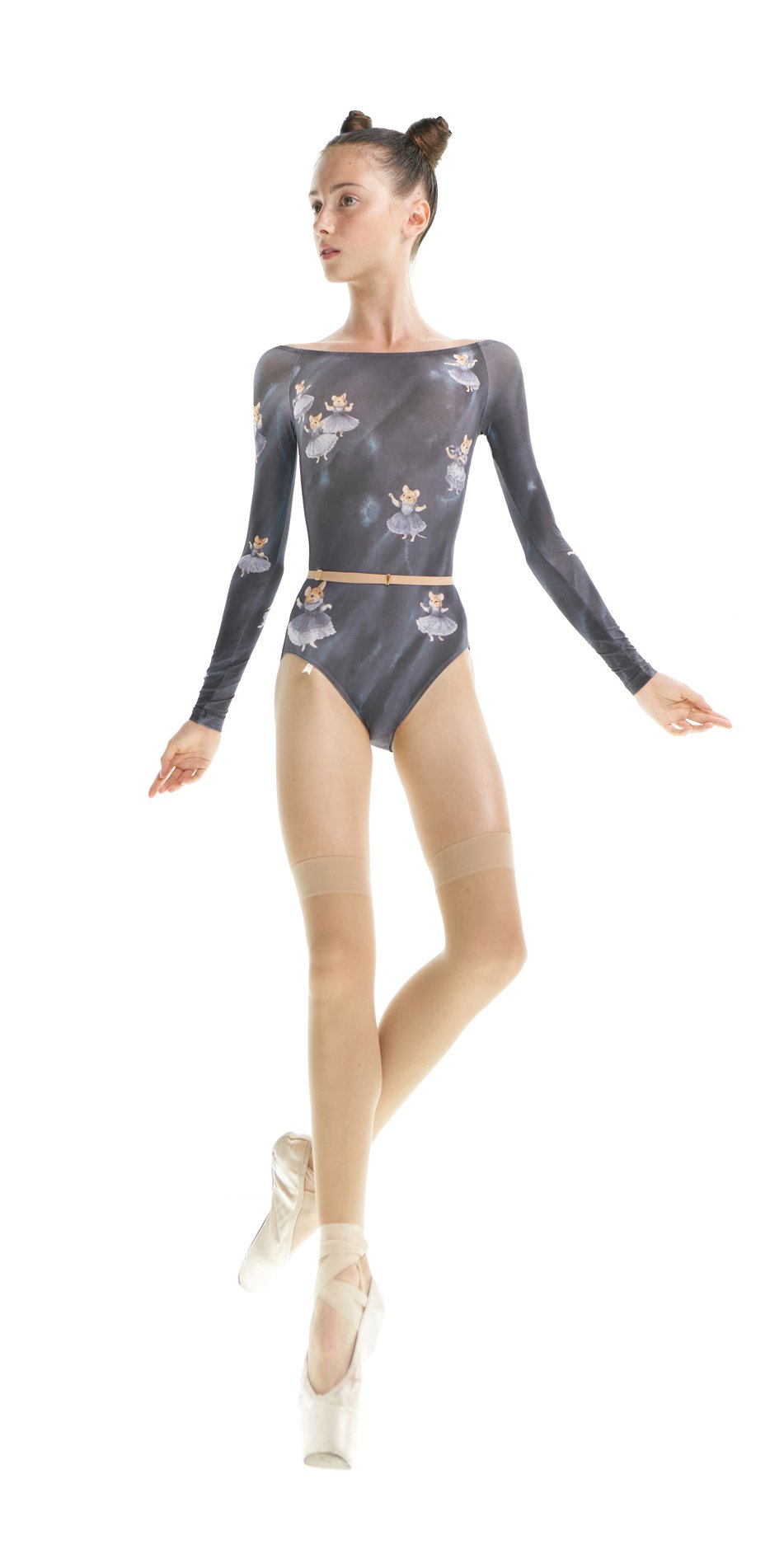 MOUSY – boatneck leotard with long sleeves – off grey on2