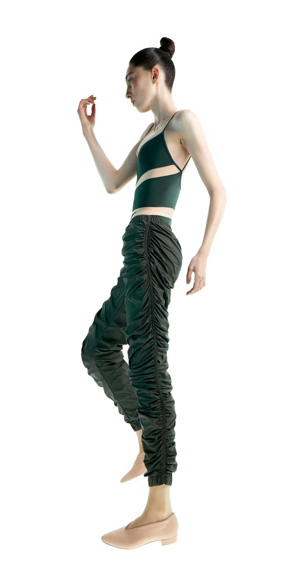 PARA CUTE draped track pants bottle green 5 copy
