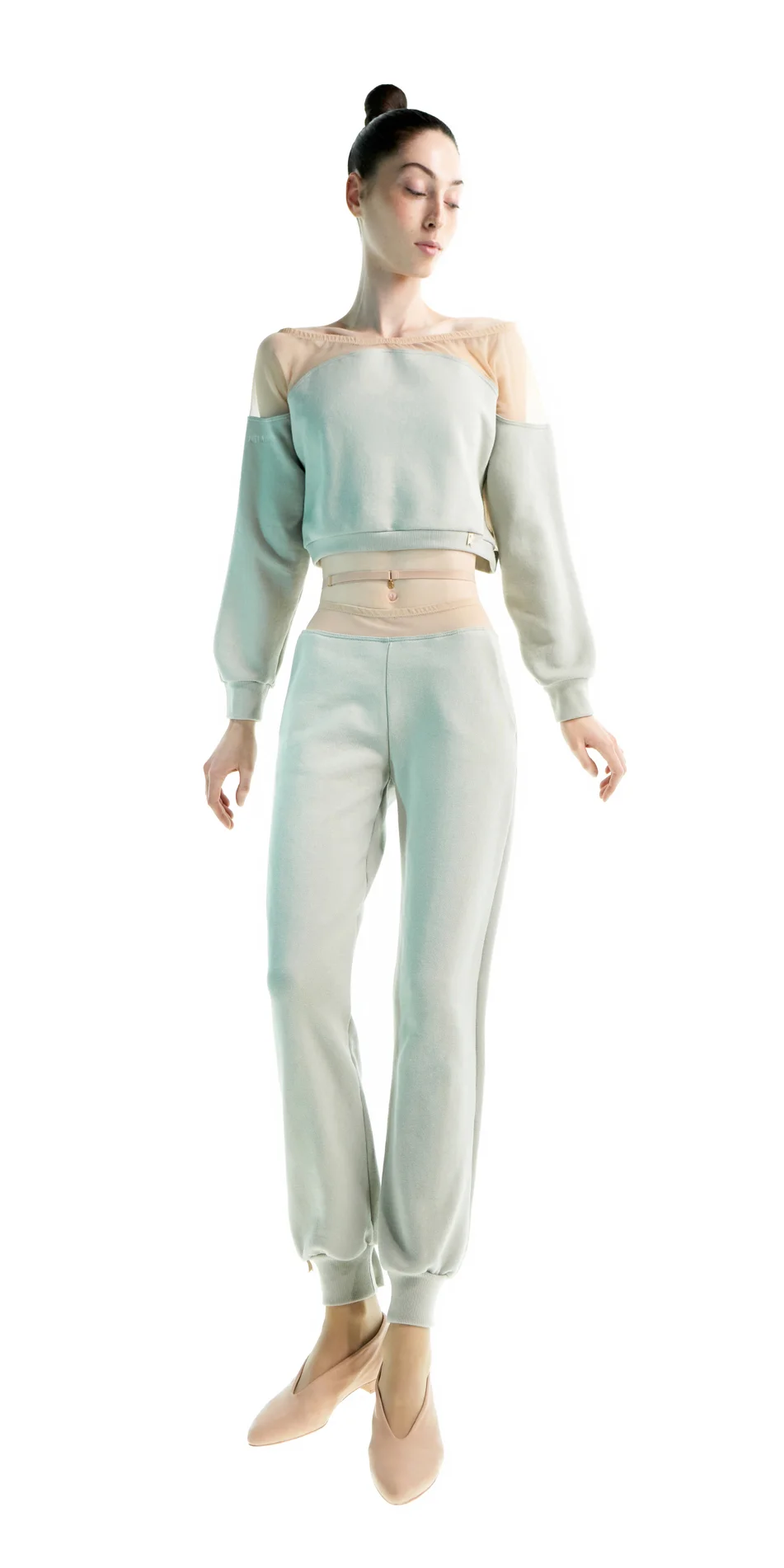 BALLERINA low rise sweatpants with mesh insert sage 4 copy