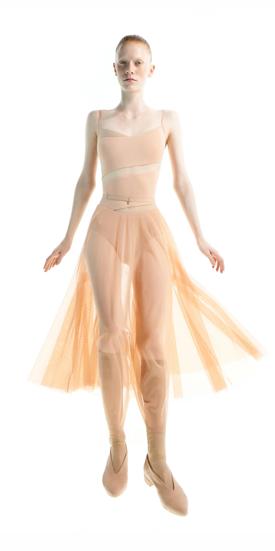 ILLUSION maxi skirt with briefs apricot 4