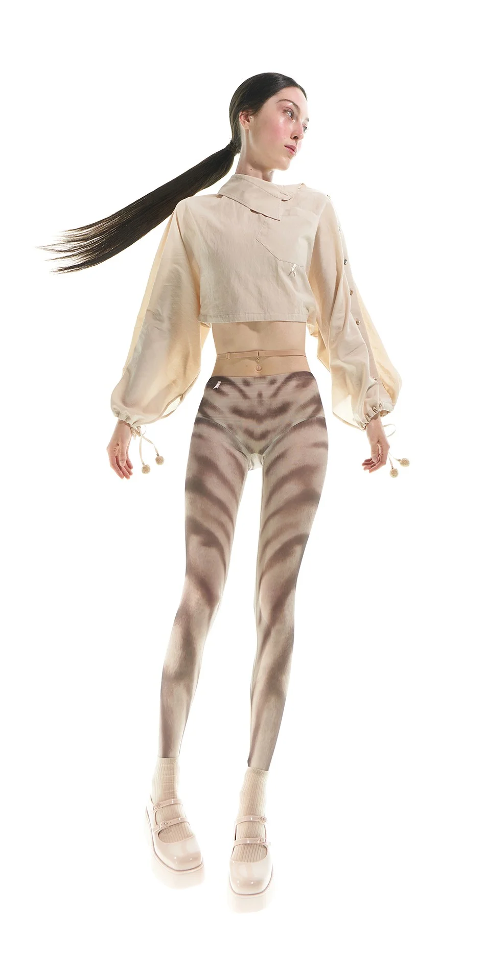 2Tabby CAT fur print mesh pantyhose marshmallowdark chocolate ONOFF 1