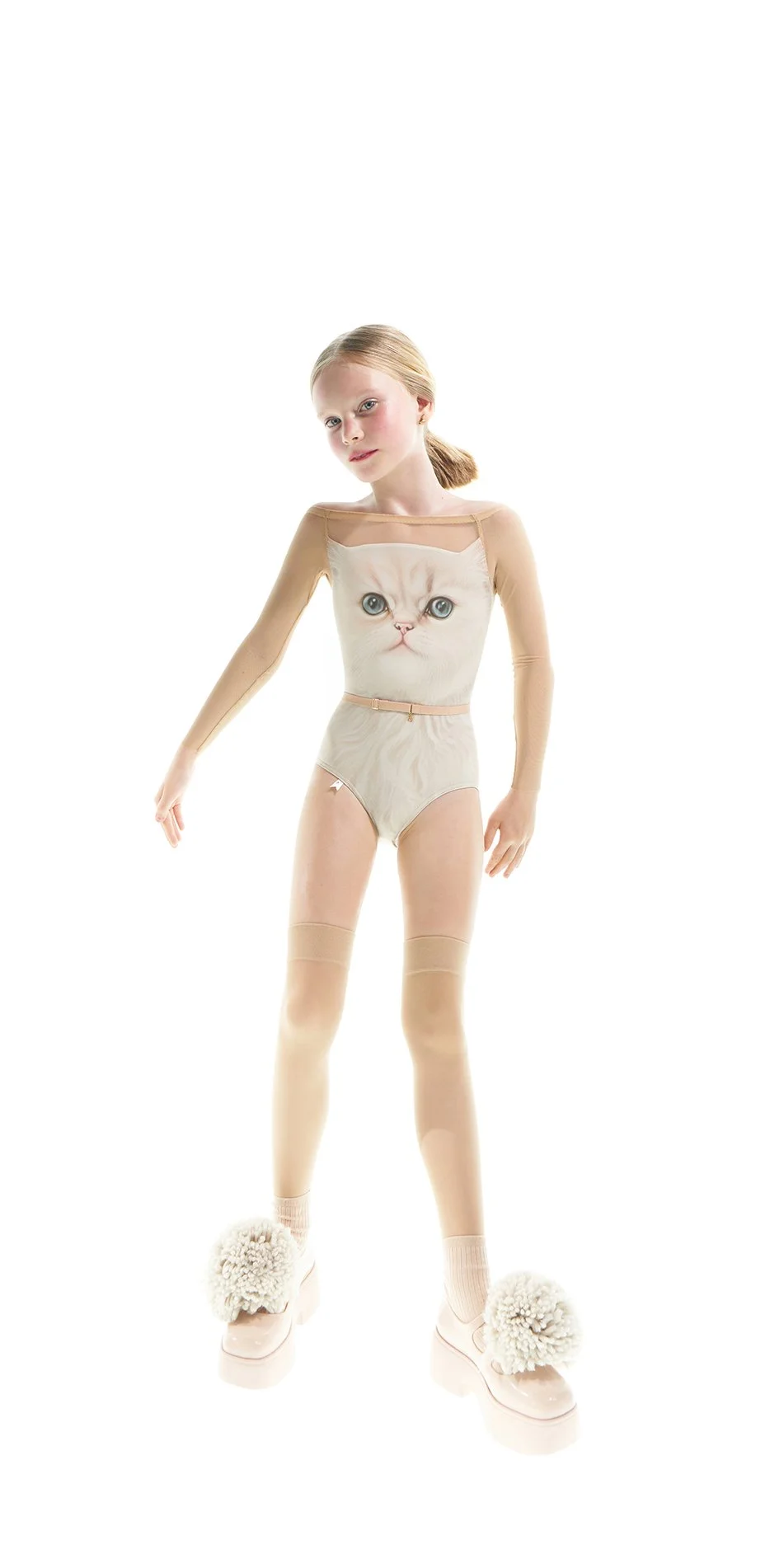 10JUNIOR CATavatar boatneck leotard with mesh decolette sleeves cream AI ONOFF 1
