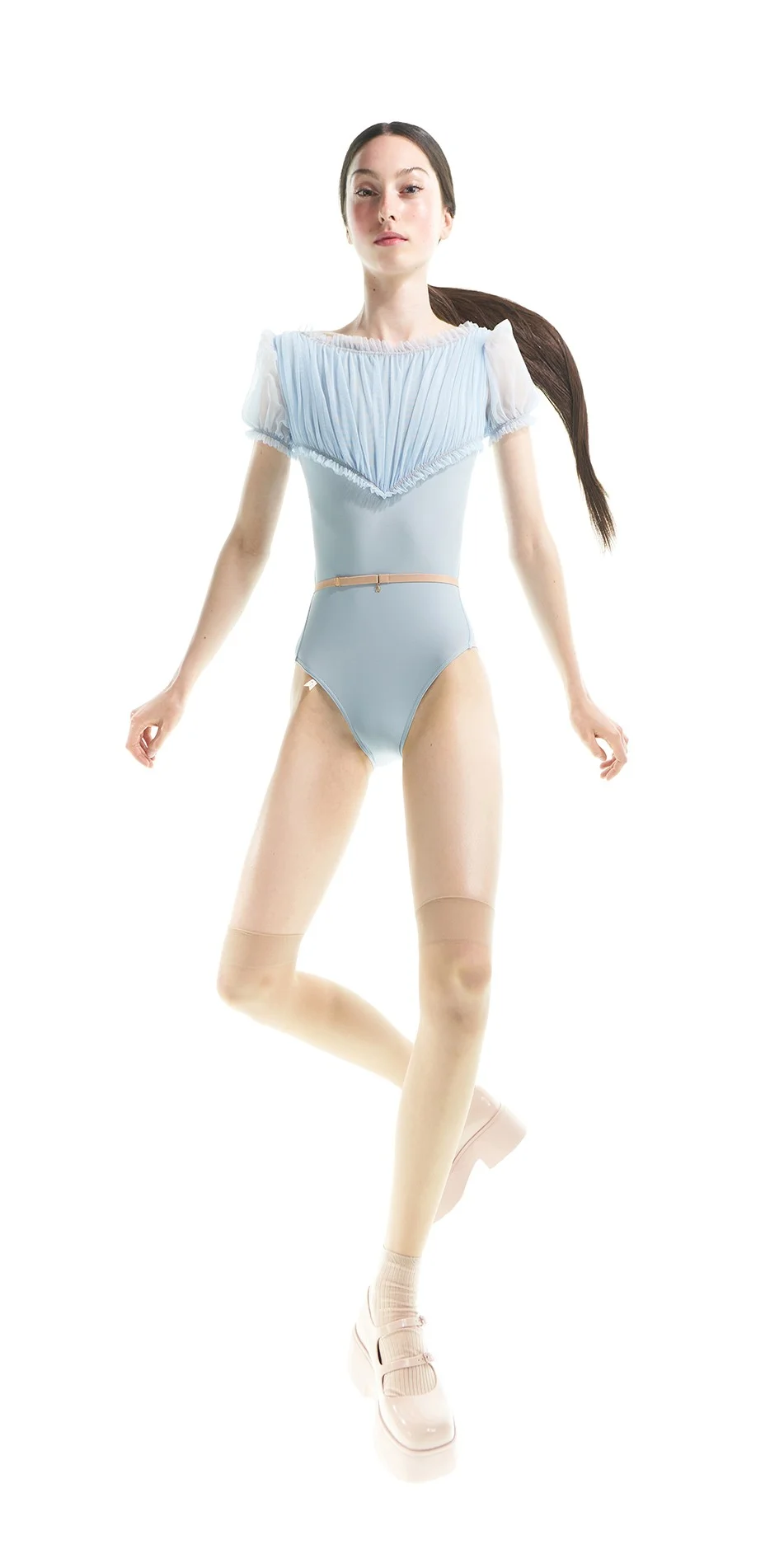 2FOXY ruched crop leotard with short puff sleeves baby blue ONOFF 2