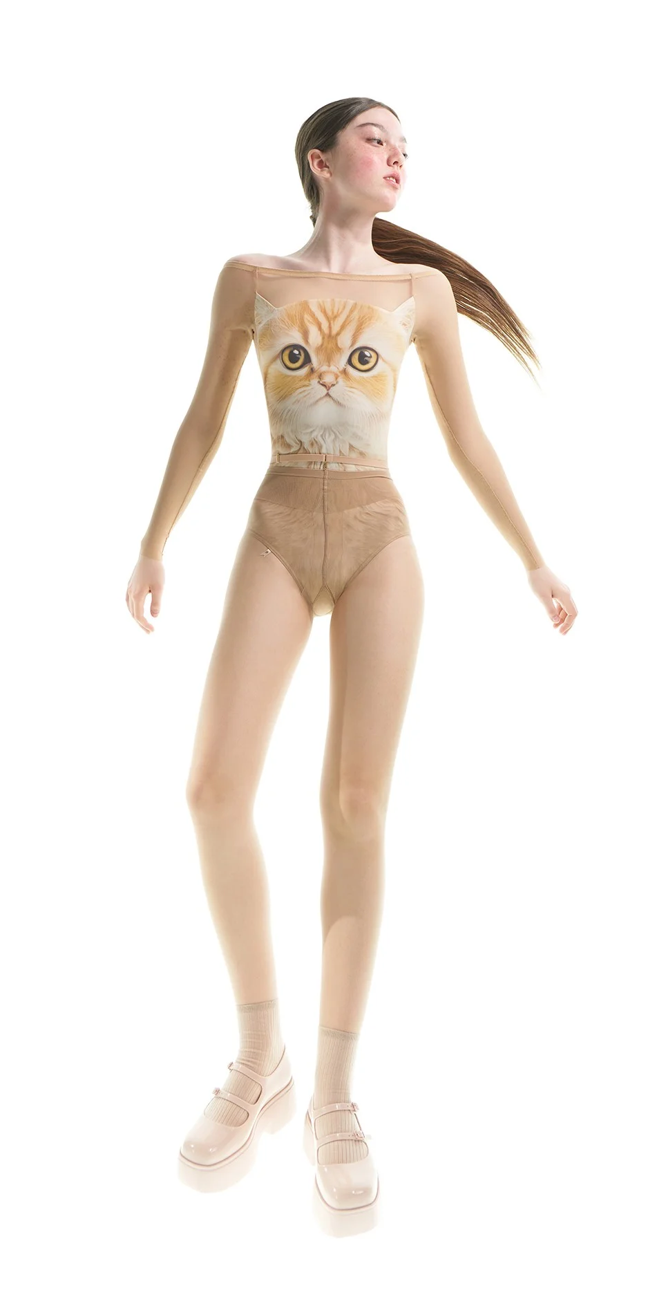 3CATavatar boatneck leotard with mesh decolette sleeves hone AI ONOFF 1