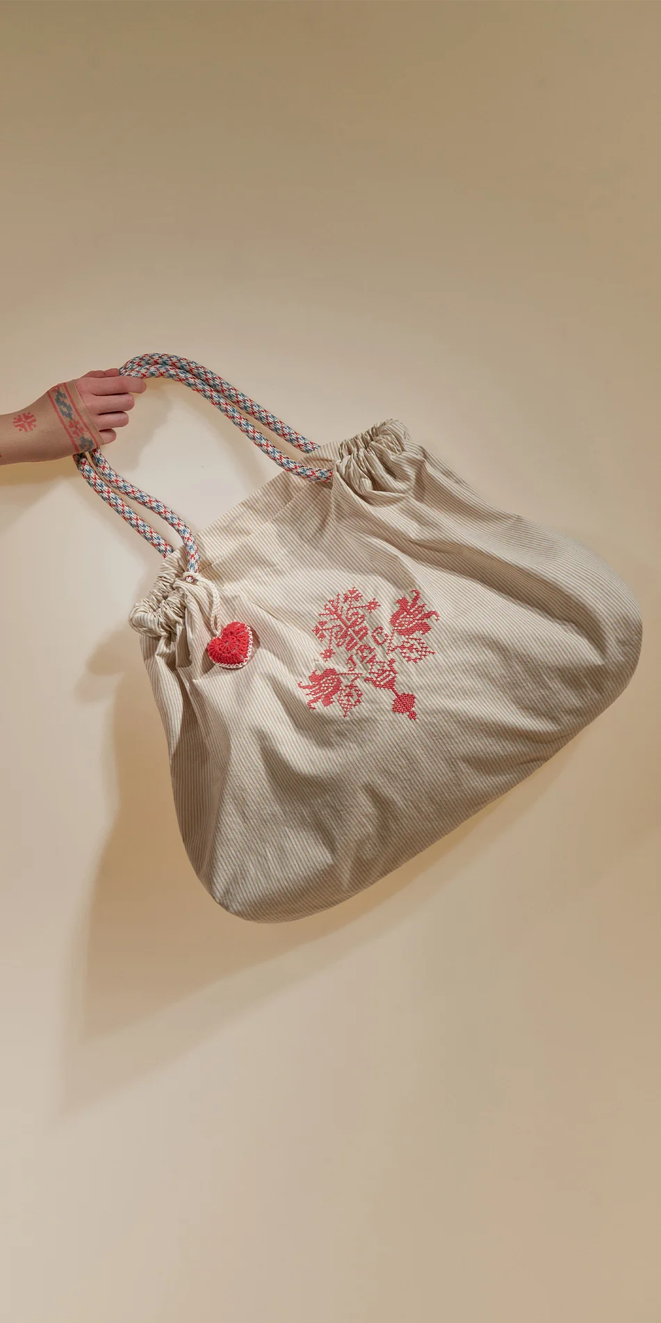 BINDLE alpinia cross stitch tote edelweiss pinstripe 9