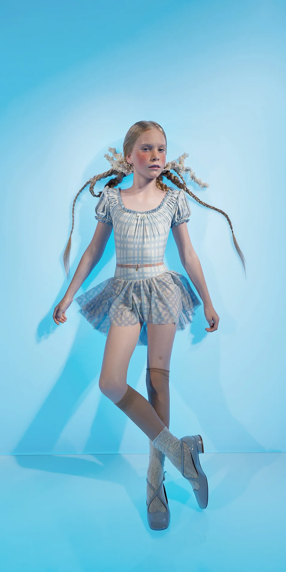 JUNIOR ILLUSION gingham mini skirt with briefs sky blue 1