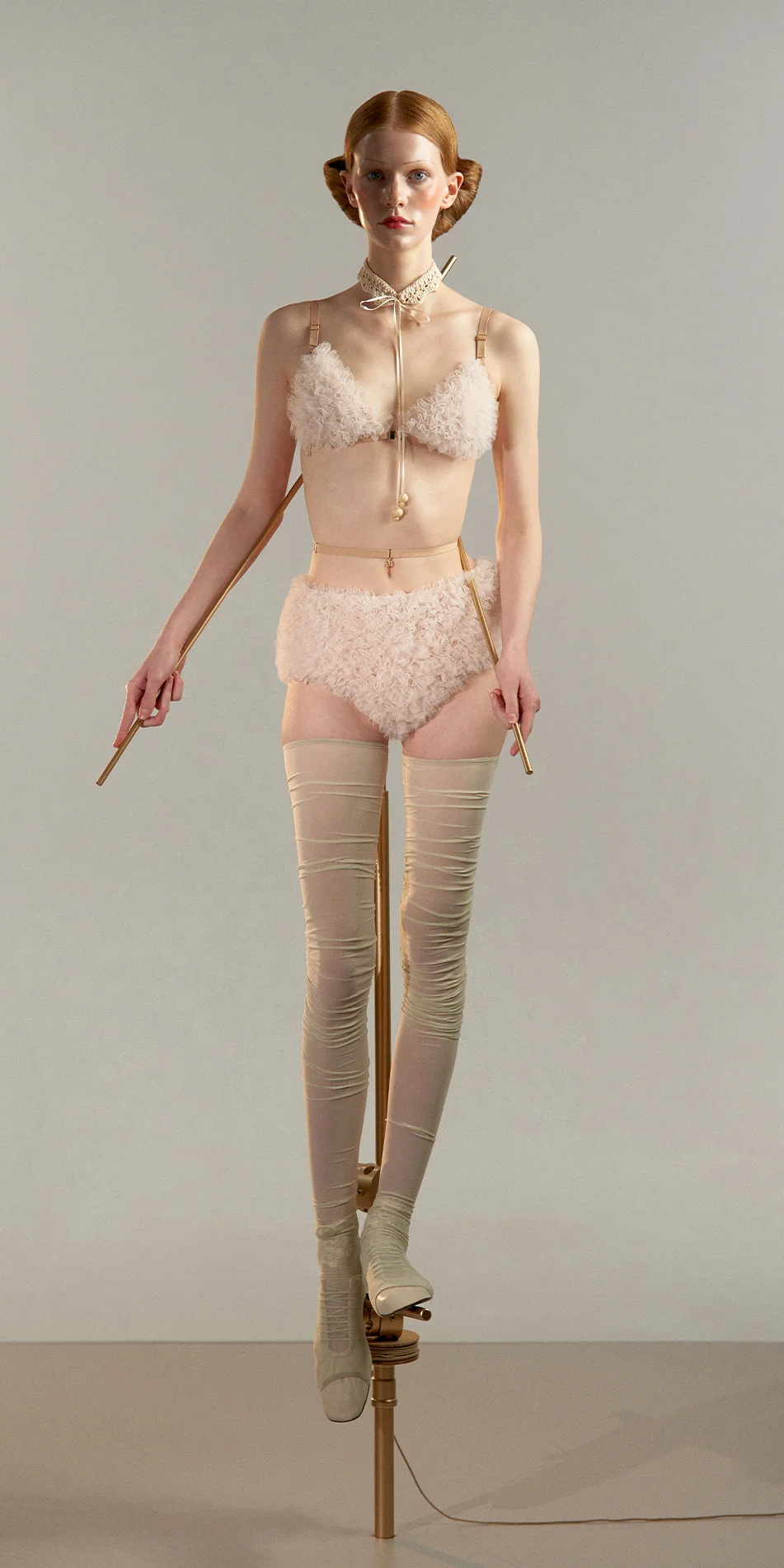 Briefs with ruffles in pearl pink front view on