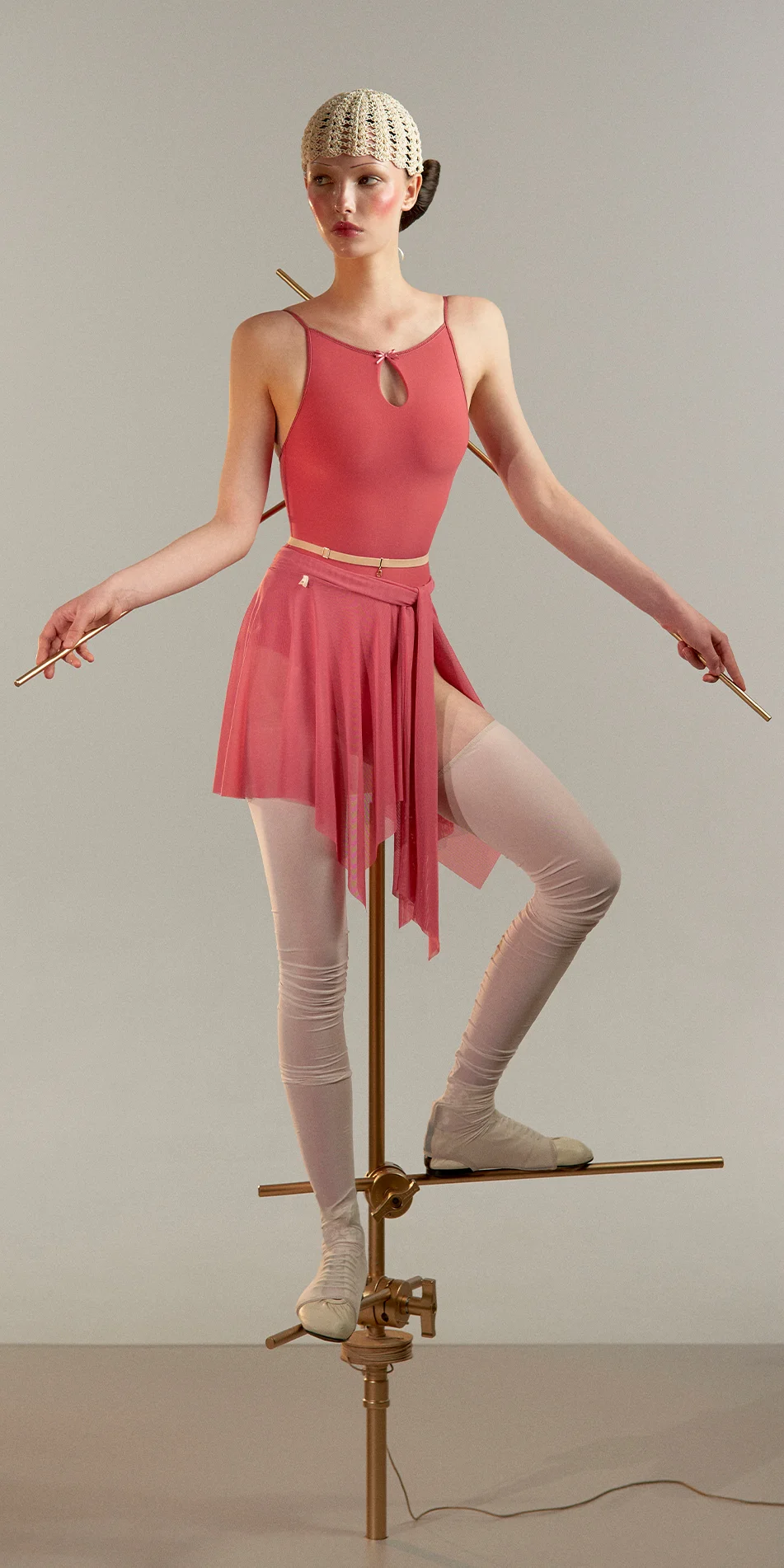 Draped wrap skirt in cerise pink front view on