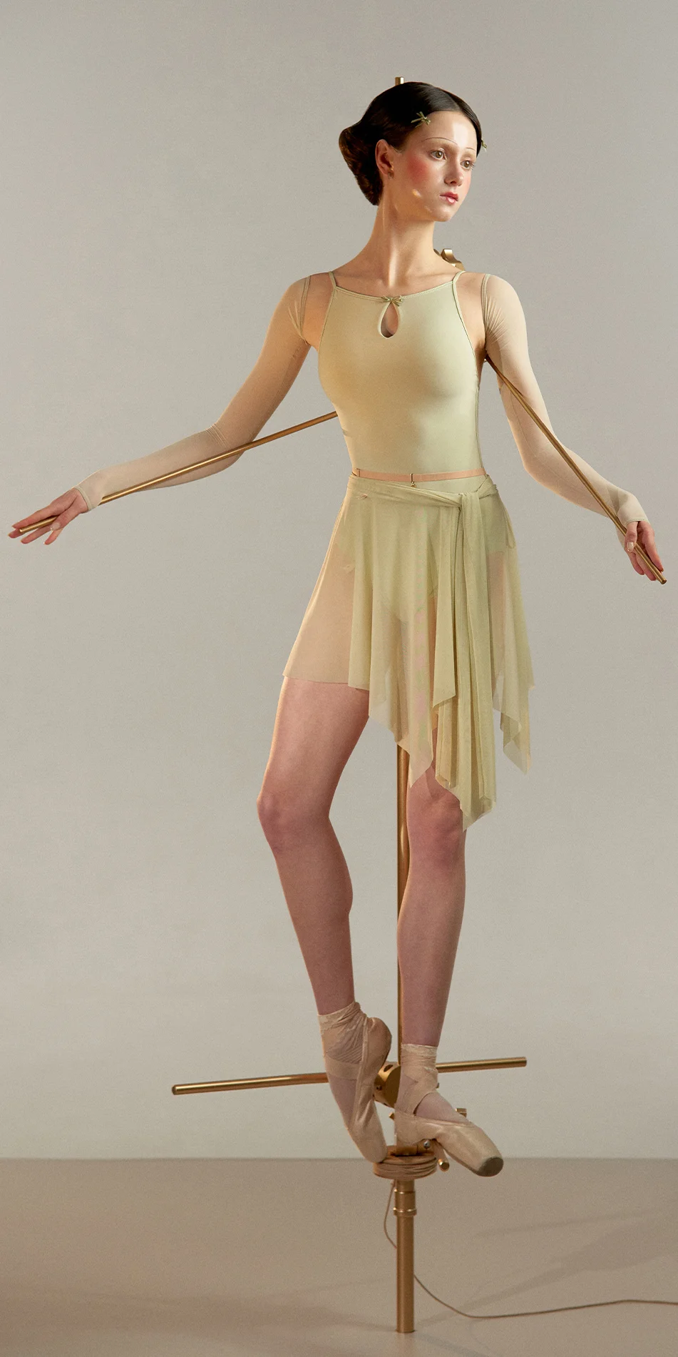 Draped wrap skirt in green tea shade front view on