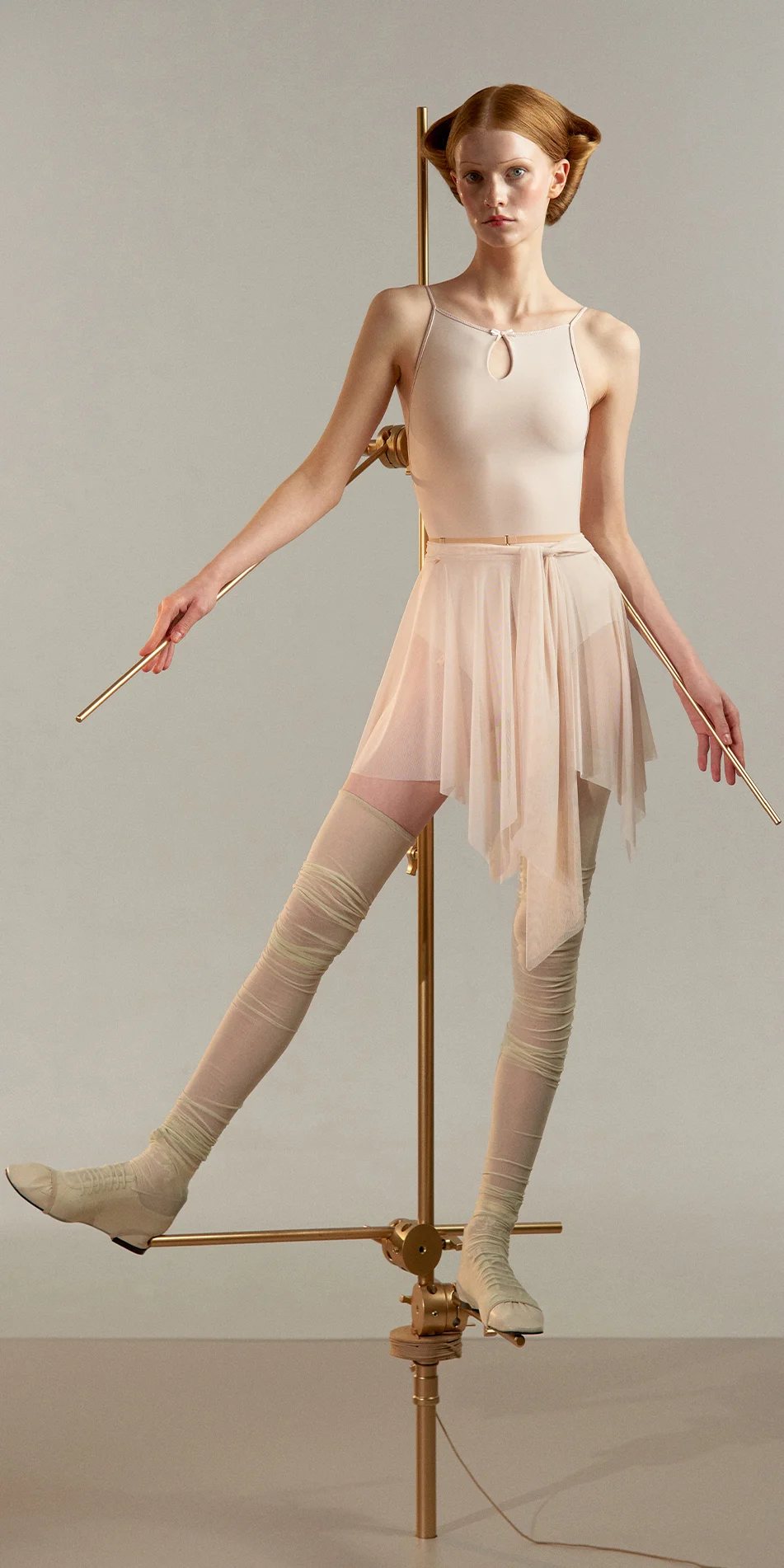 Draped wrap skirt in pearl pink front view on