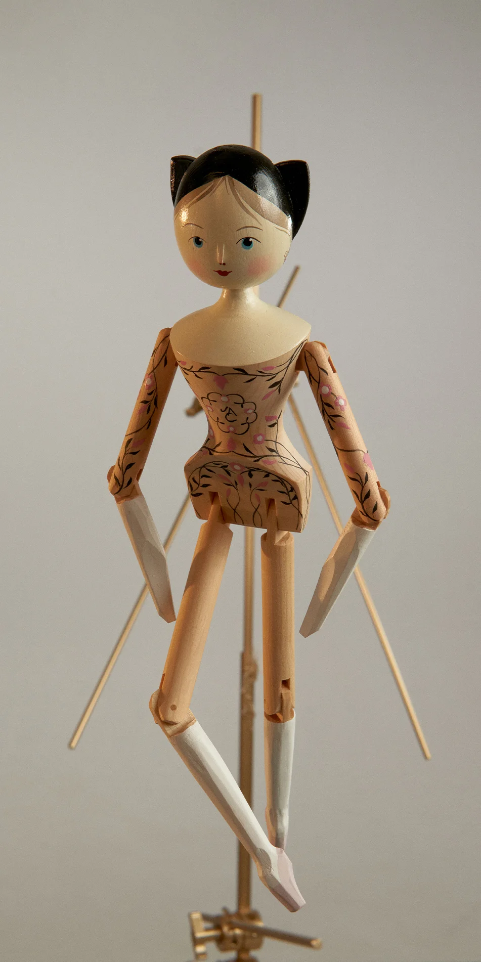 Grodnertal wooden ballerina doll in rosewood front view on