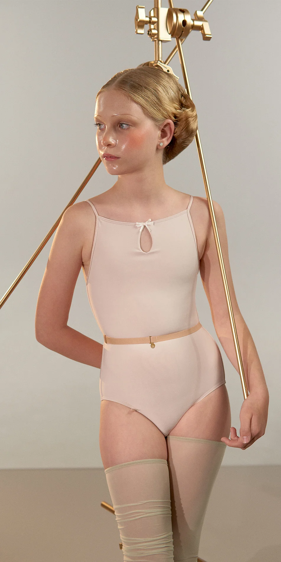 Junior camisole leotard in pearl pink cropped front view side look on