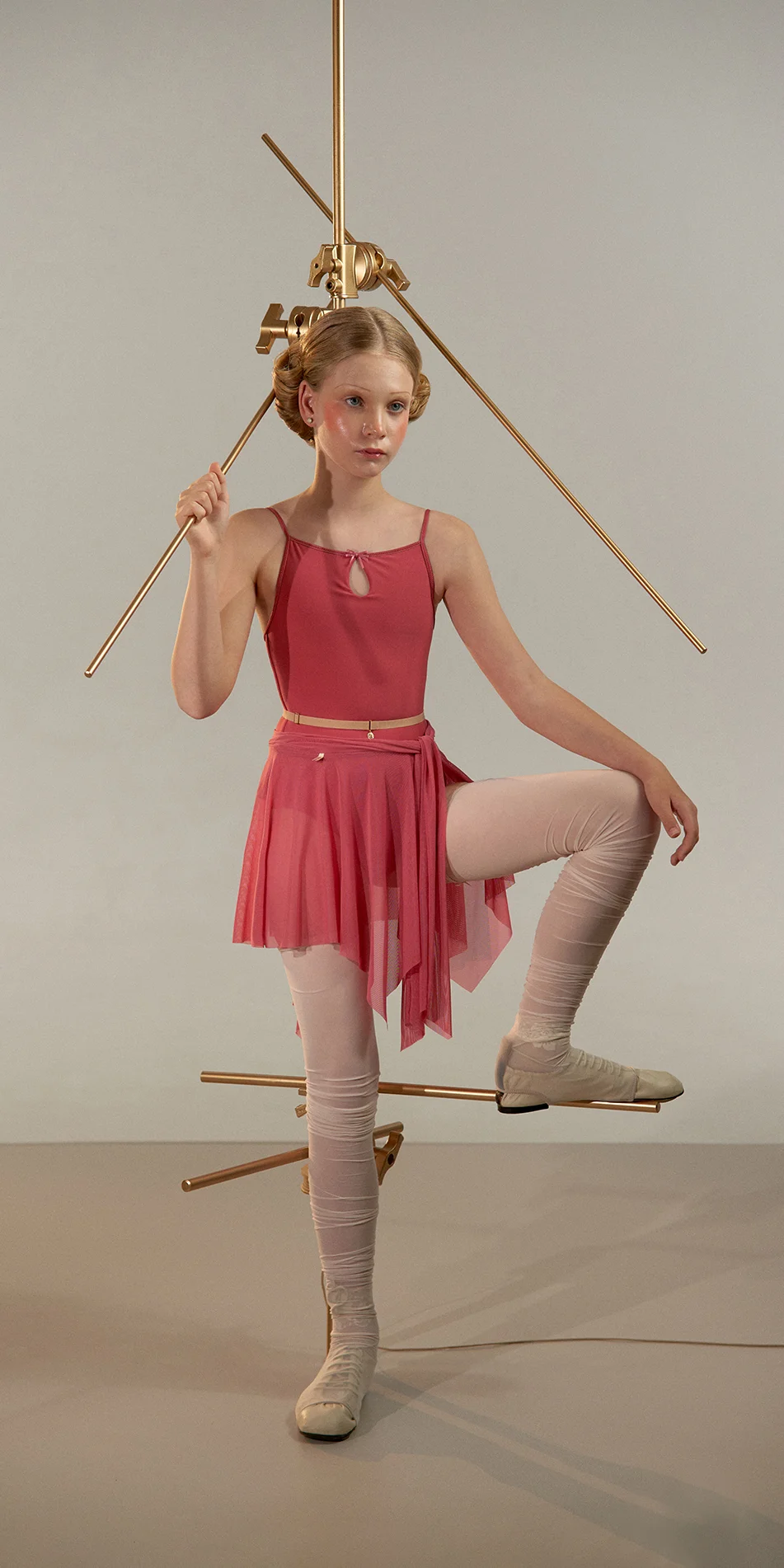 Junior draped wrap skirt in cerise pink front view on