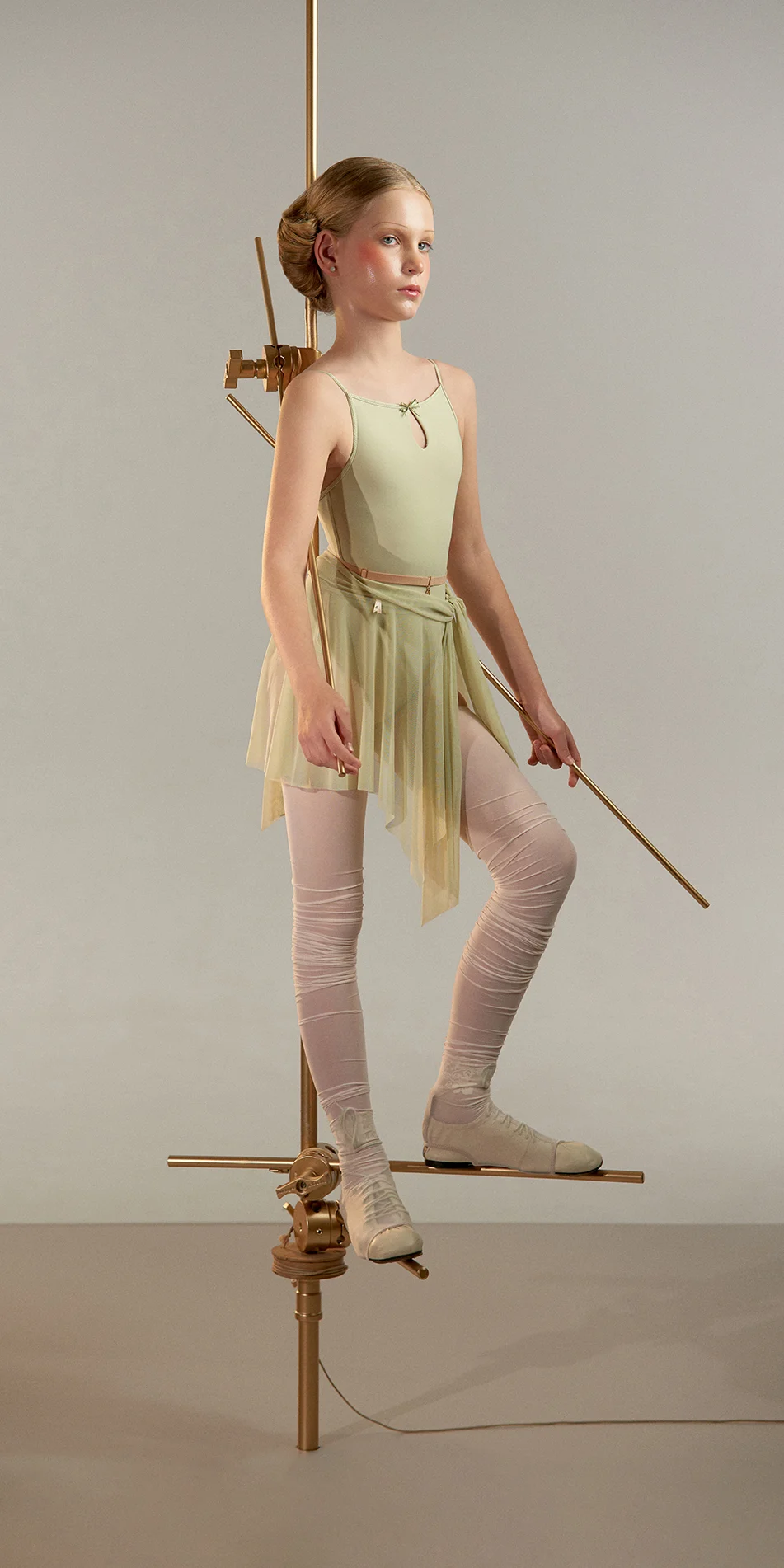 Junior draped wrap skirt in green tea shade side view on