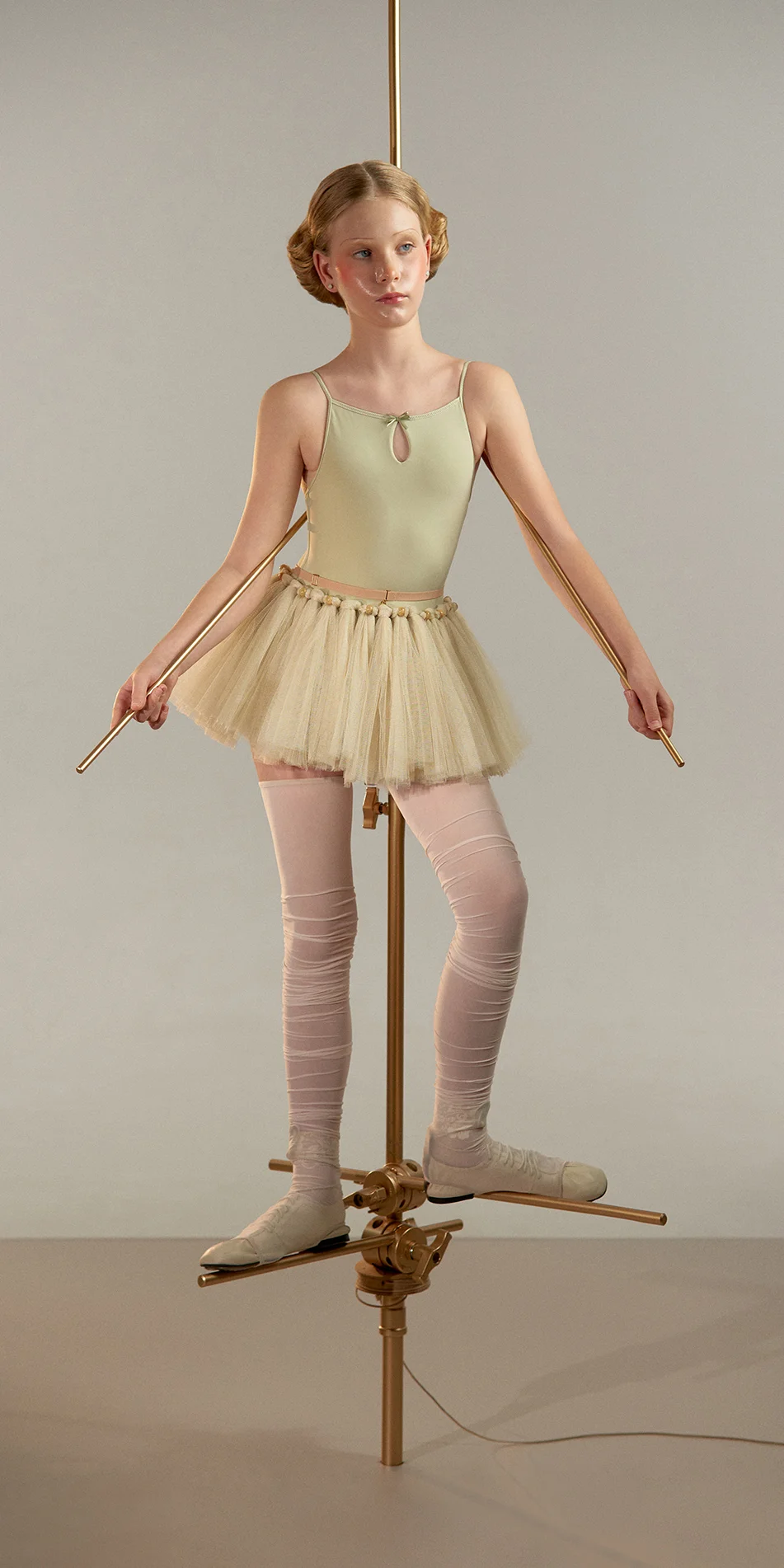 Junior tutu skirt with beads in green tea shade front view on