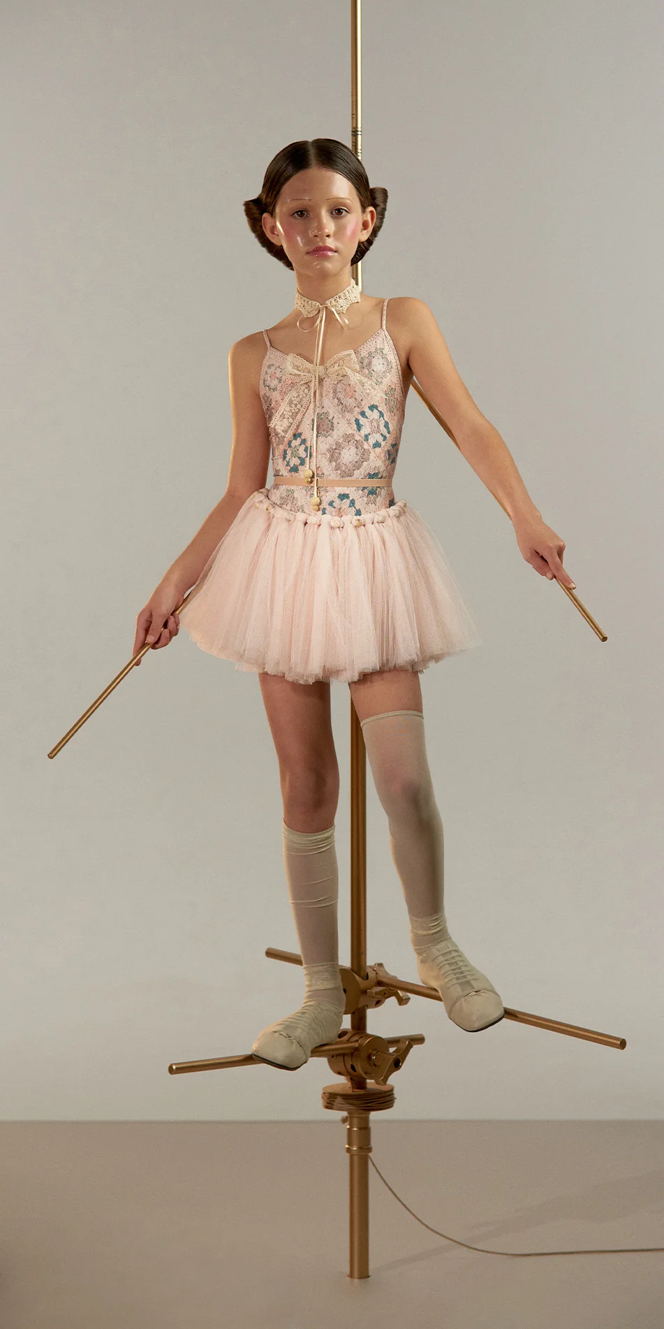 Junior tutu skirt with beads in pearl pink front view on