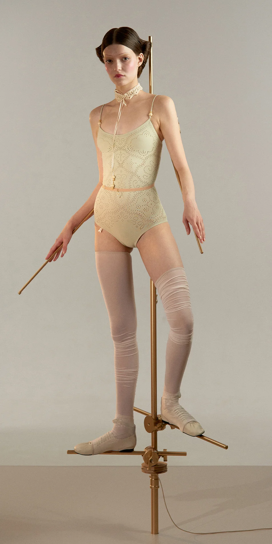Seamless camisole leotard in green tea shade front view on