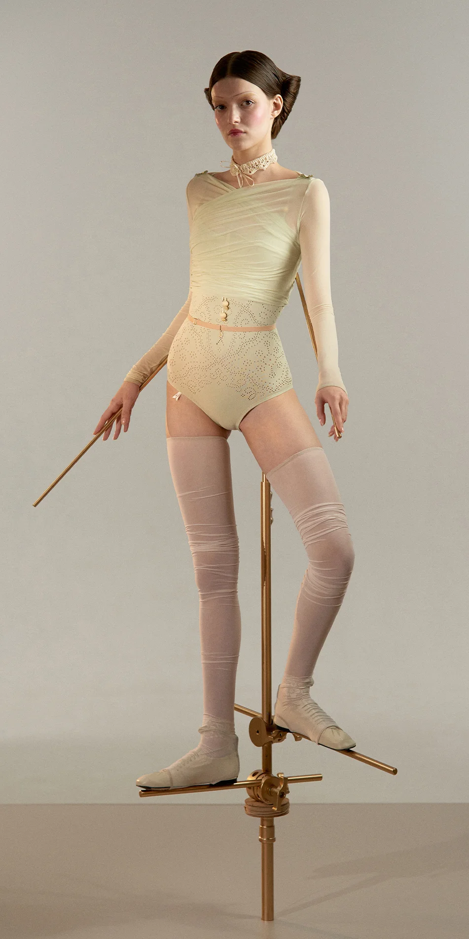 Sheer wrap croptop in green tea shade front view on
