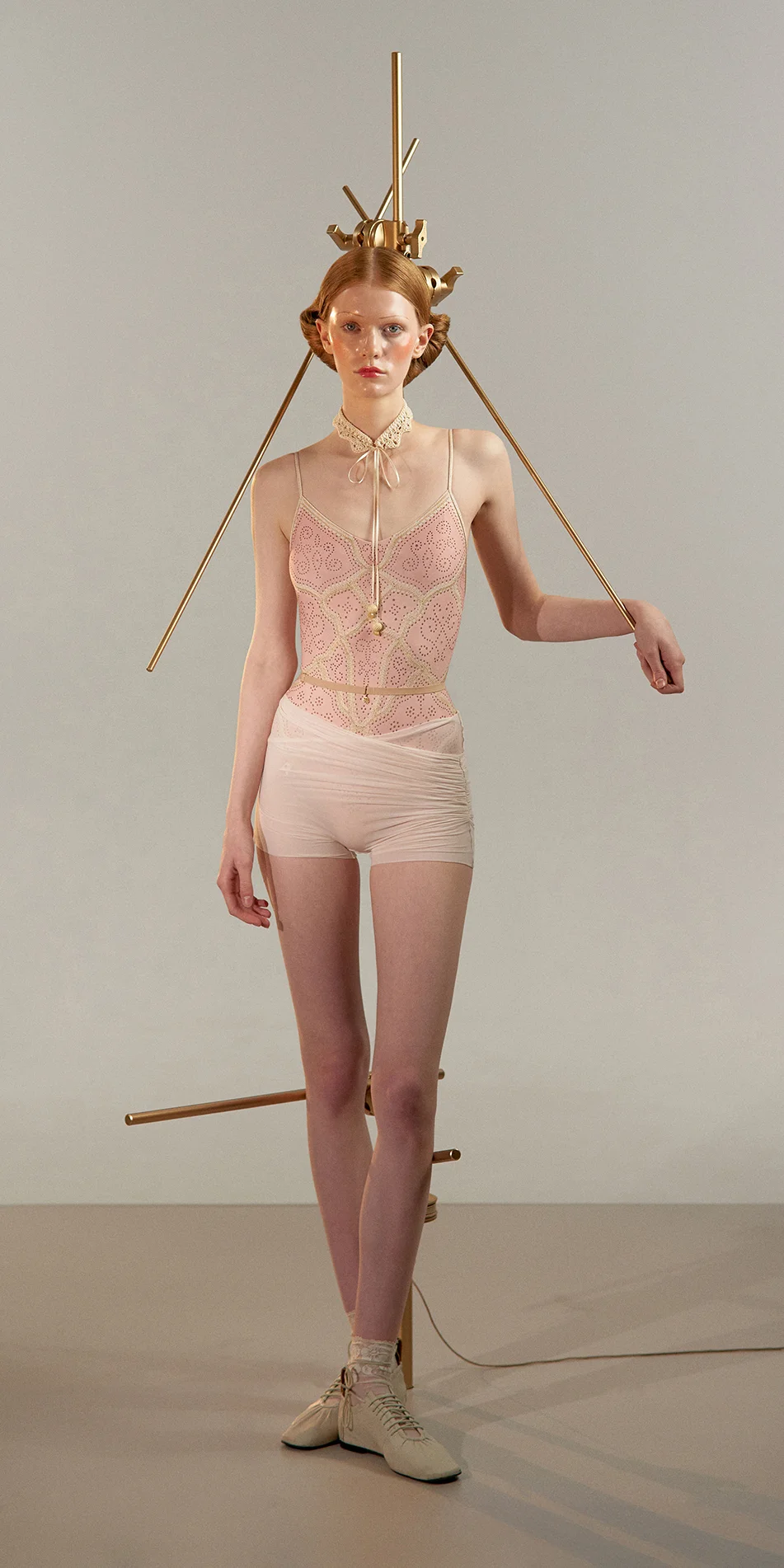 Sheer wrap shorts in pearl pink front view on