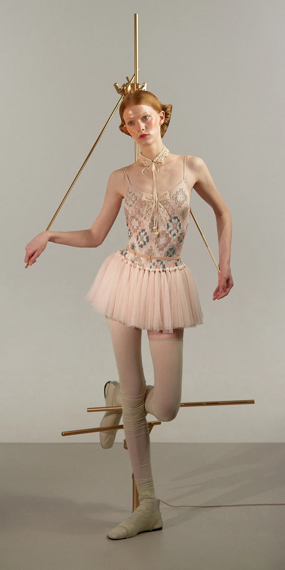 Tutu skirt with beads detail in pearl pink front view on