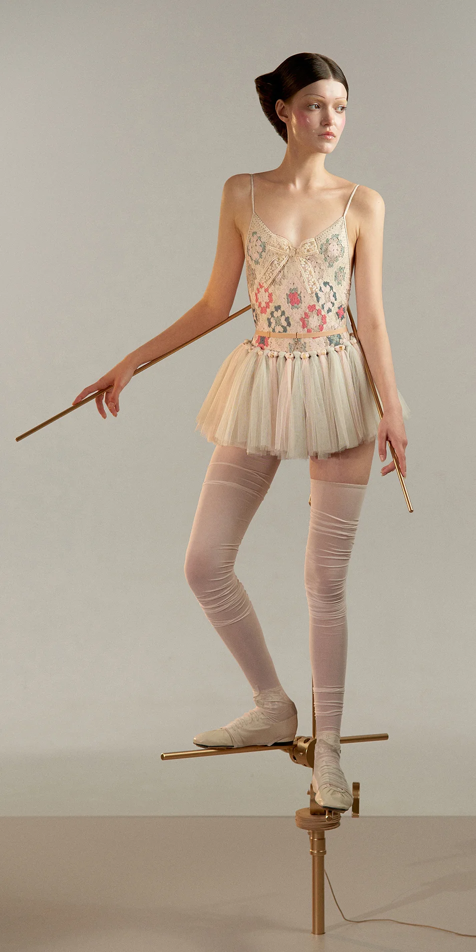Tutu skirt with beads detail in pearl pink & sage front view on