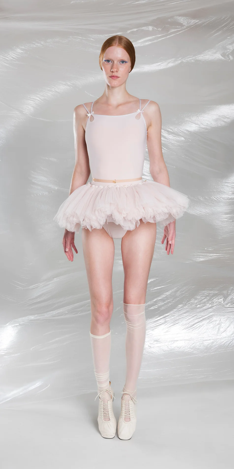 Tutu skirt with beads detail in pearl pink front view
