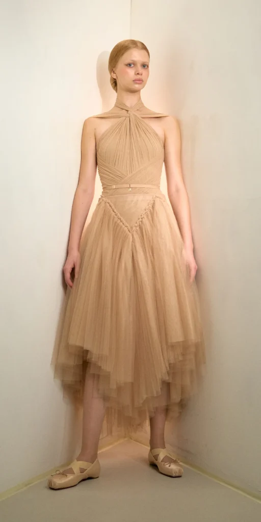 Draped-tulle-midi-skirt-in-