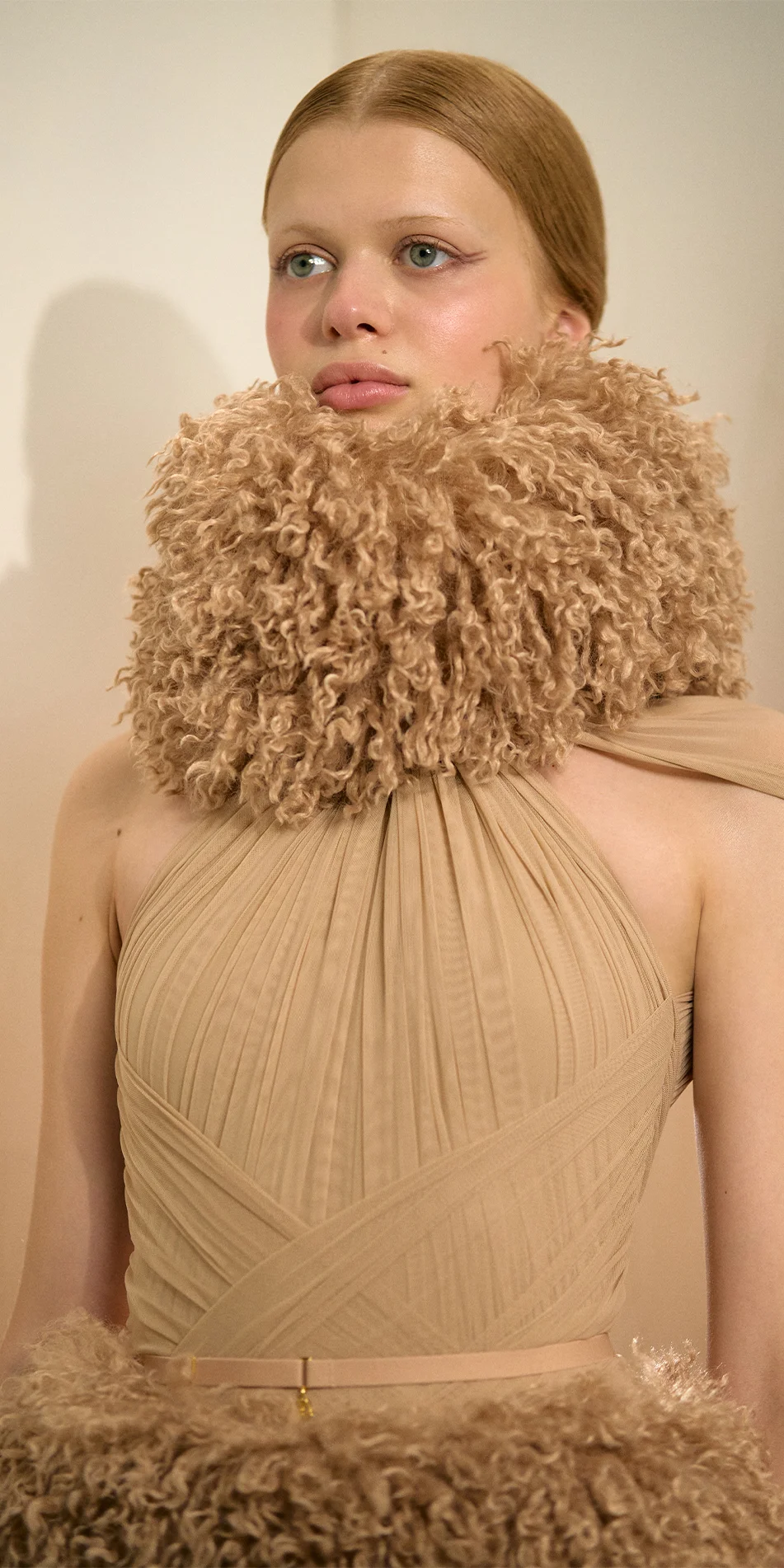 Faux fur hat neck warmer nude portrait