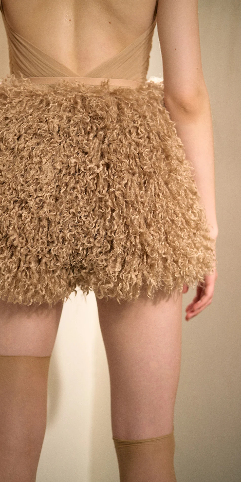 Faux fur shorts nude back detail