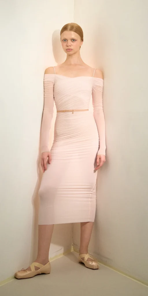 Sheer bodycon midi dress in soft pink | Just A Corpse