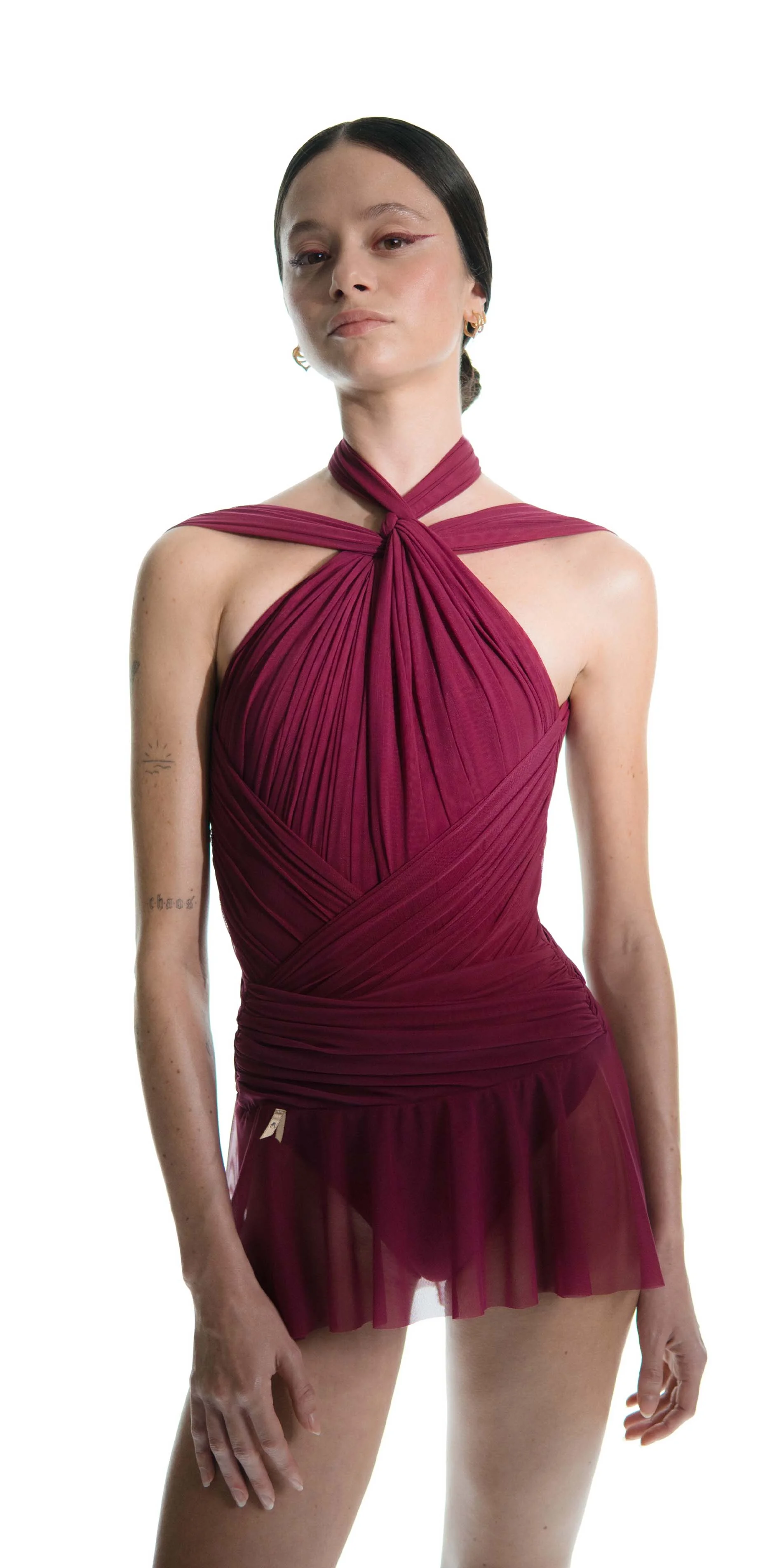 Mesh mini skirt in burgundy front cropped