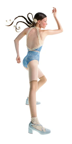 ALPINE FLORA printed & embellished choker leotard alpine blue 1 1