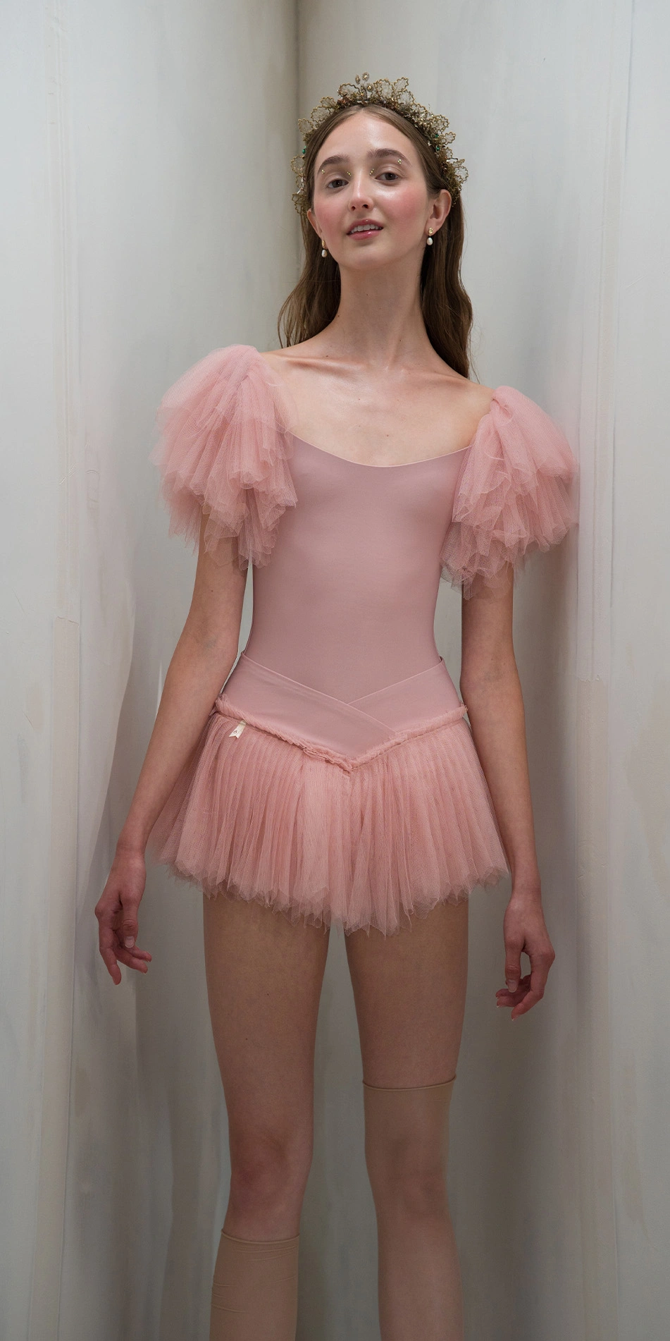 Mini tutu with briefs in dusty pink front cropped arms by side