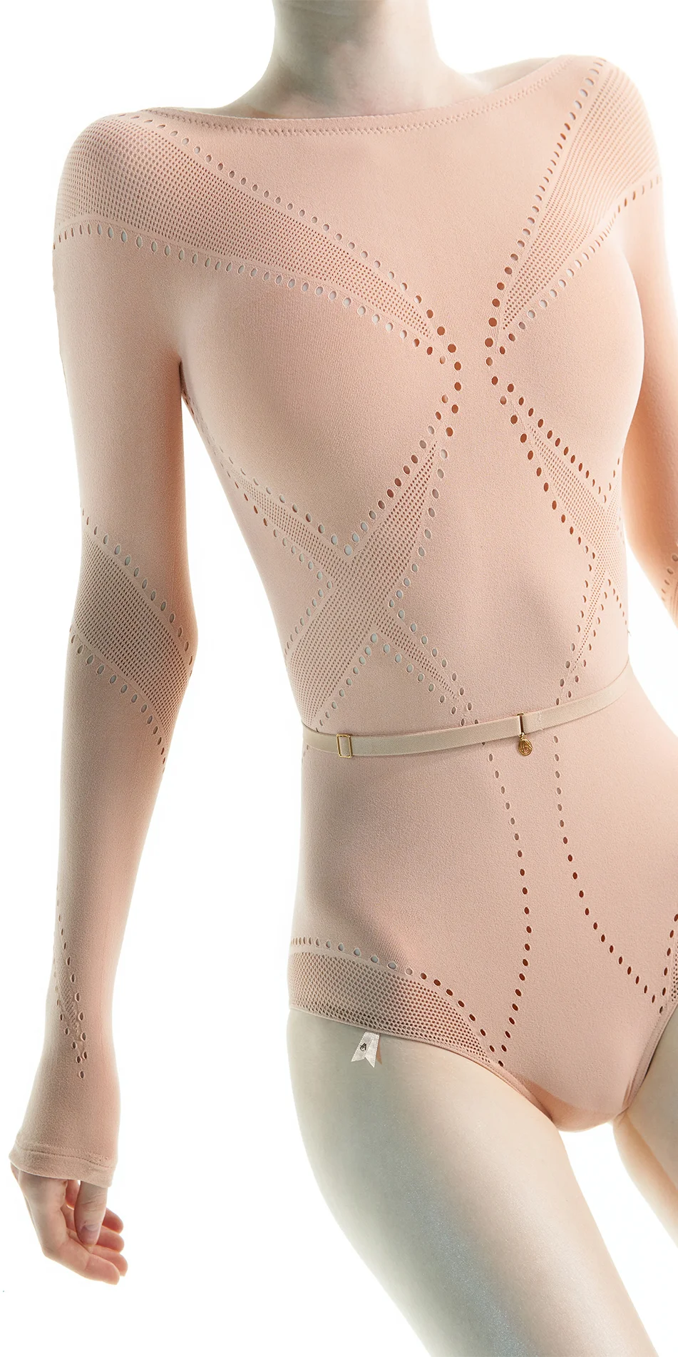 SEAMLESS LACE knitted boatneck leotard apricot 7 copy