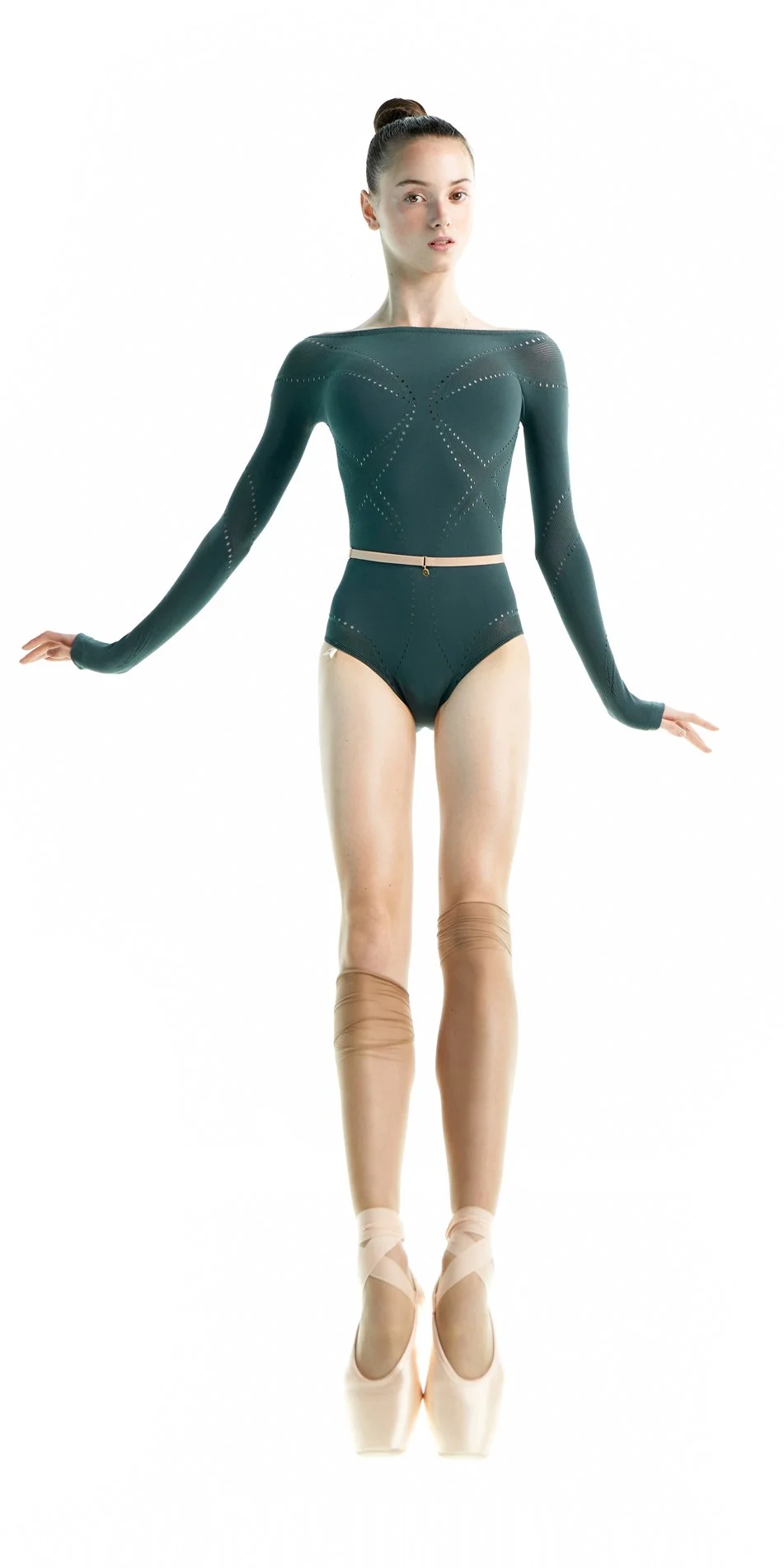 SEAMLESS LACE knitted boatneck leotard bottle green 11