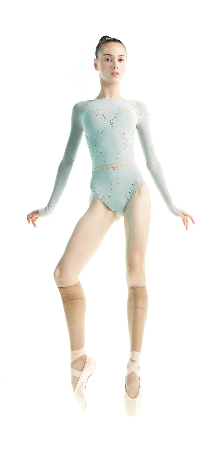 SEAMLESS LACE knitted boatneck leotard sage 6