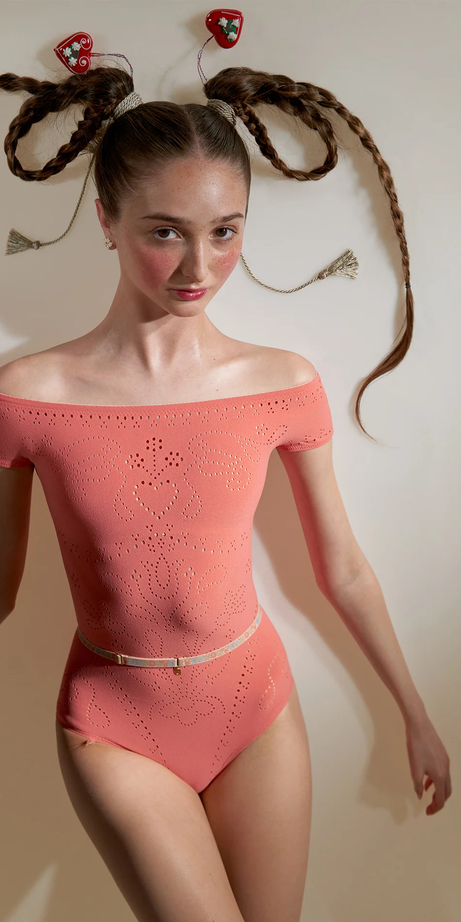 SEAMLESS carniola lace off shoulder knitted leotard crimson 2