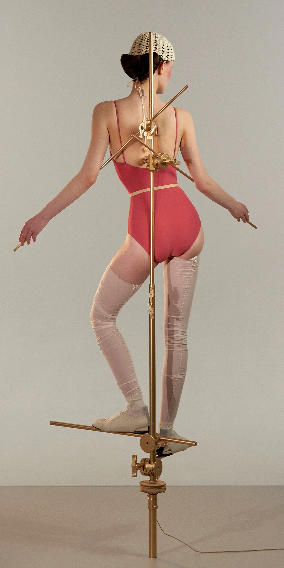Camisole leotard with cut out in cerise pink back view