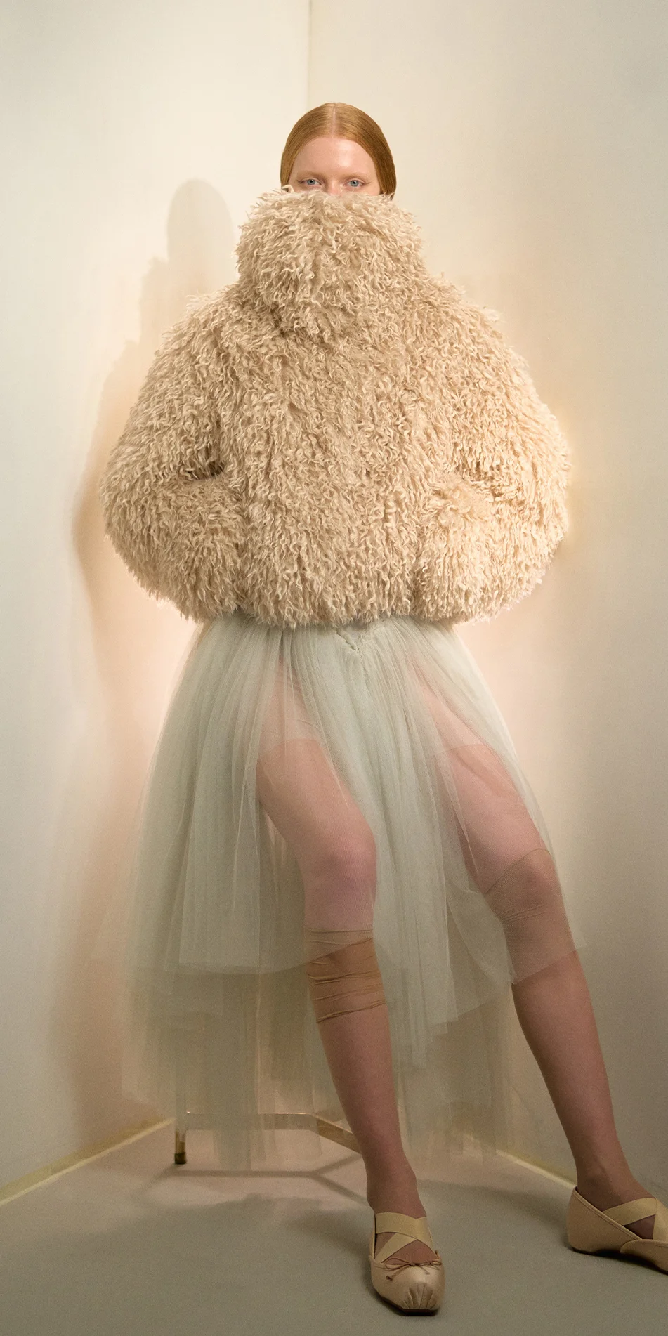Faux fur jacket light beige sitting on